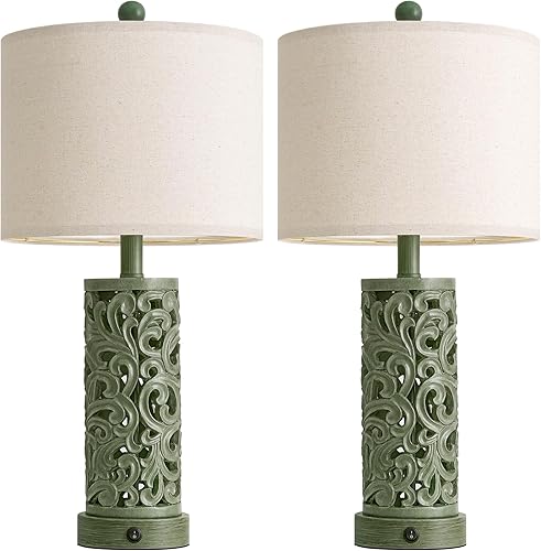 Miniatura 9 de OYEARS Juego de 2 lámparas de mesa de 22 pulgadas para sala de estar, lámpara de granja para dormitorio, lámparas de noche vintage con diseño retro