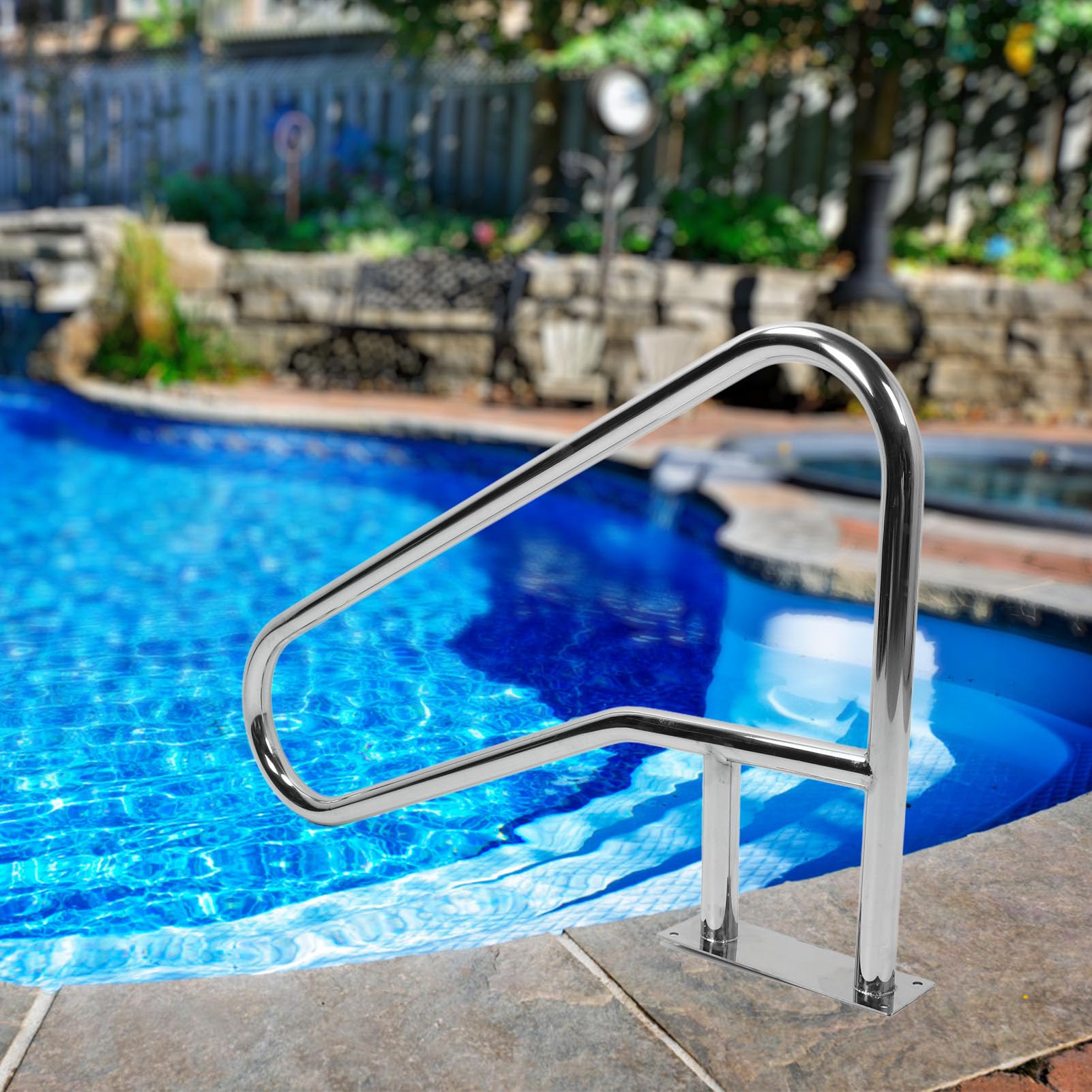 Pasamanos para Piscina, Riel para Piscina de Acero Inoxidable 304 con Agarre Azul para Mayor Seguridad, Tamaño de 46,3 X 26,8 Pulgadas, Ideal para Parques Acuáticos y Piscinas Domésticas