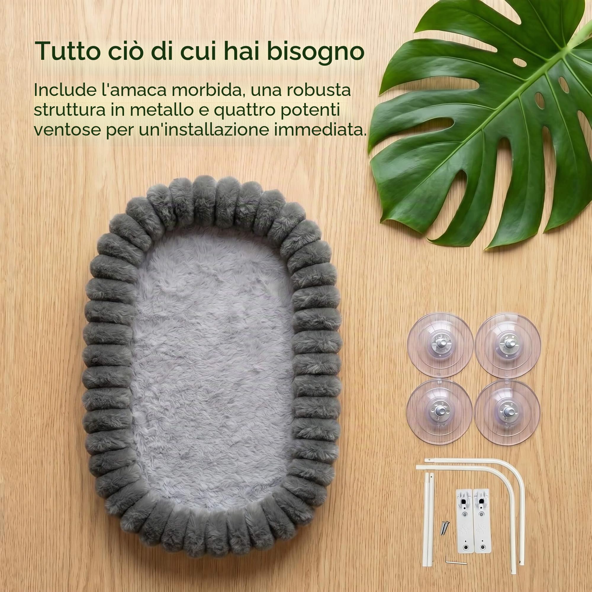 Amaca per Gatti da Finestra 52x30cm, Ventose, Coniglio, Grigio | 4 ventose potenti, design pieghevole, supporto fino a 18 kg, cuscino soffice e lavabile