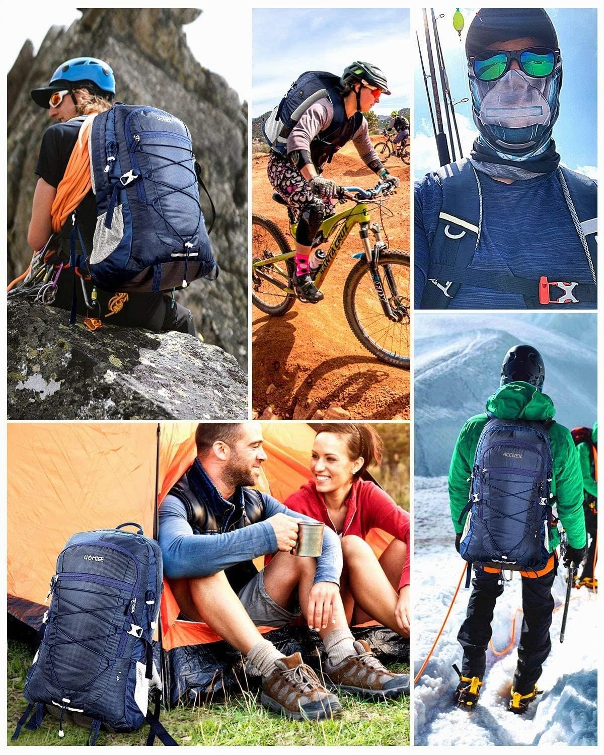 HOMIEE Sac à Dos de Randonnée, Sac de Trekking 45L Grande Capacité pour Homme Femme, Sac à Dos Pliable pour Alpinisme Escalade Ski Camping
