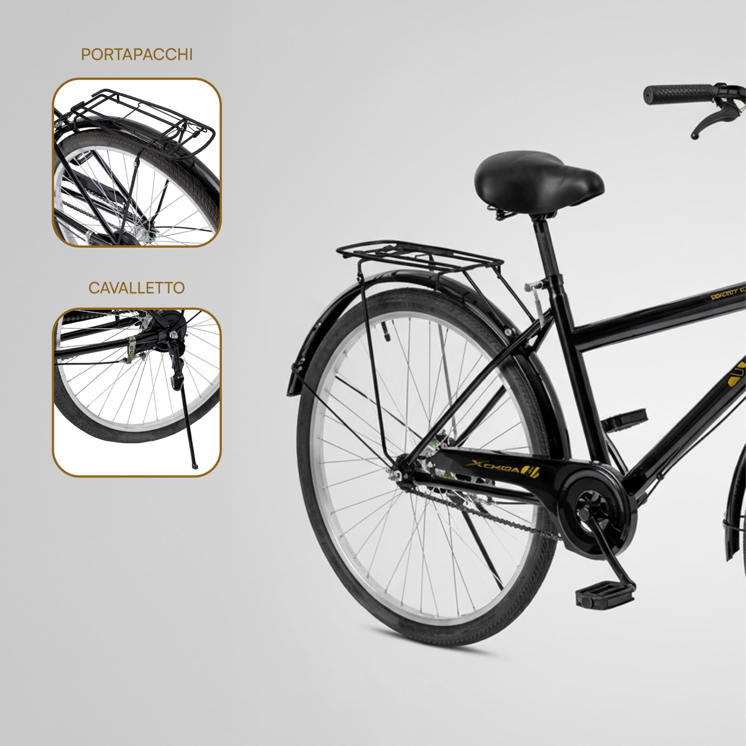 Baroni Home Bicicletta da Passeggio, Manubrio e Sellino Regolabile, Bici con Doppio Freno Anteriore e Posteriore, 26 Pollici, City Bike, Nero, 168x110 cm