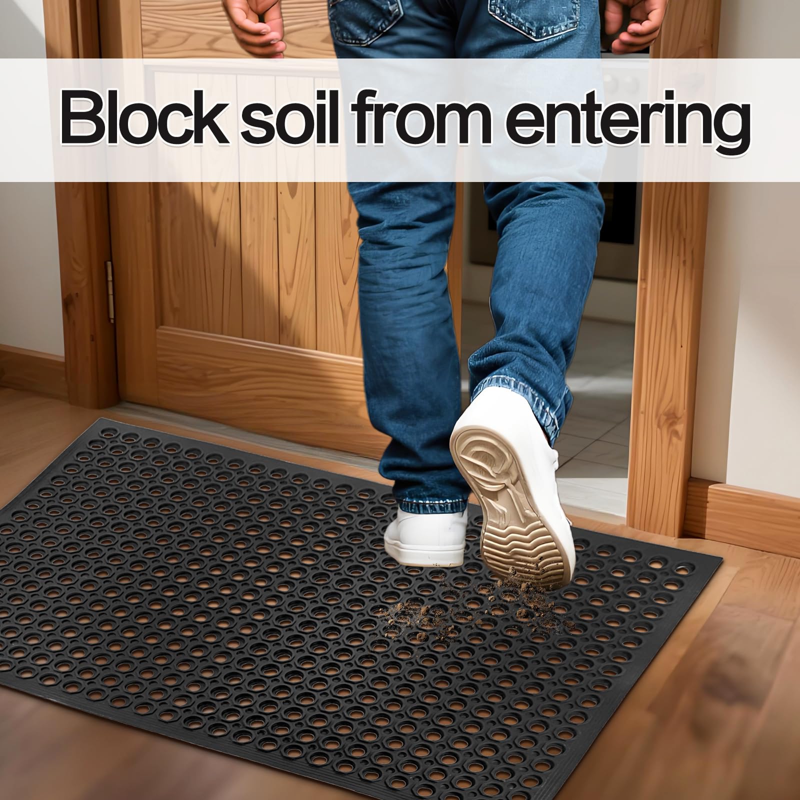 Anti Fatigue Rubber Floor Mats, 24 x 36 Inch Non-Slip Restaurant Mat Door Mat Drainage Mat for Indoor Outdoor Wet Area, Pool Entry, Garden - Black