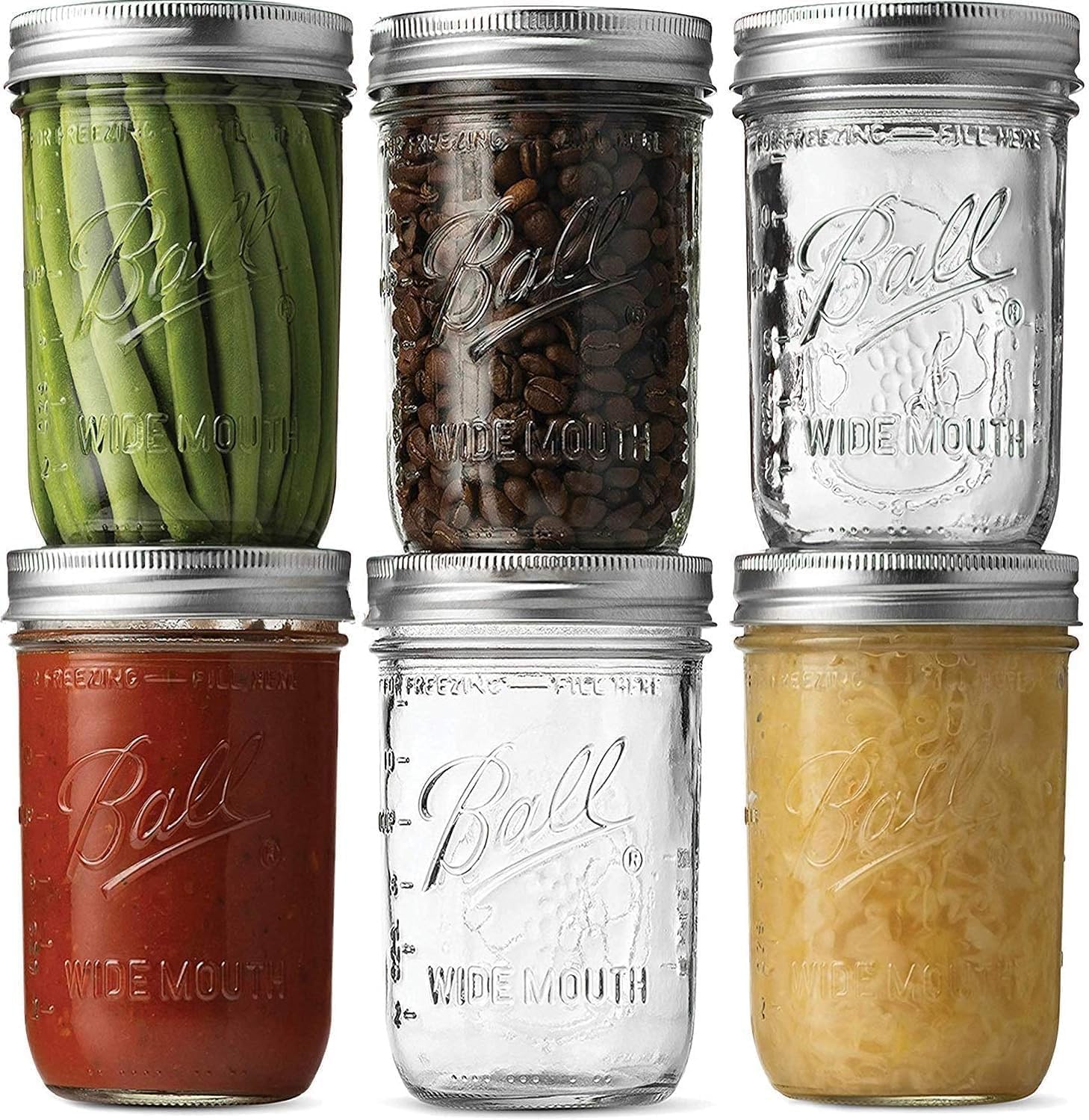 SEWANTA Ball Wide Mouth Mason Jars (16 oz/Pint capacity) 6 Pack Microwave & Dishwasher Safe. + SEWANTA Jar Opener, transparent, 8541898386