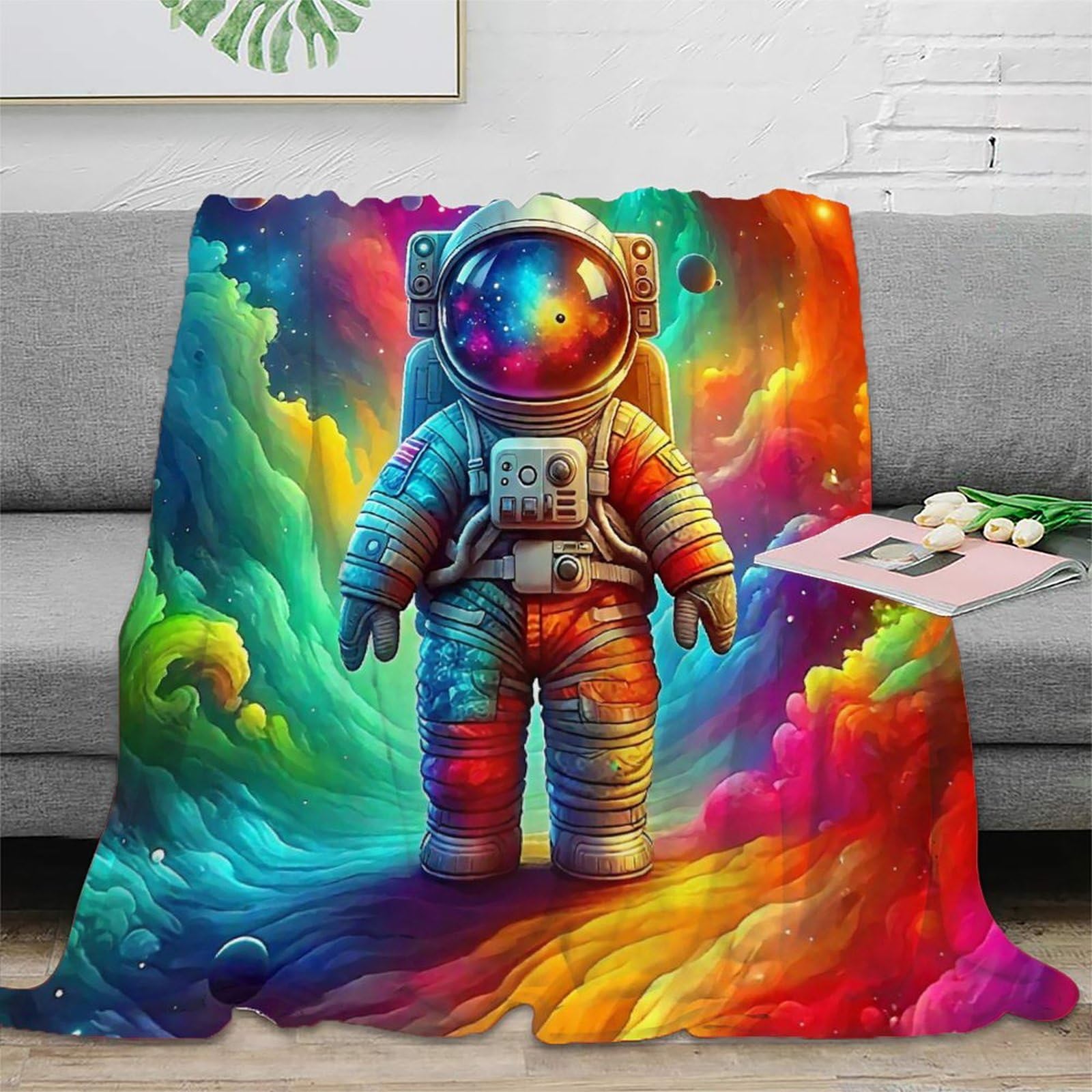 Couverture peluche chaude astronaute microfibre isolante grand lit 3D
