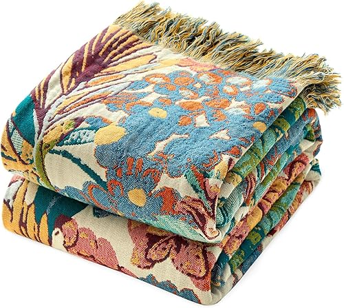 Miniatura 17 de MSGKV - Manta bohemia para sofá con hojas de algodón 50 x 60 pulgadas, mantas para sofá, silla, muselina transpirable, ligera, mantas de estilo