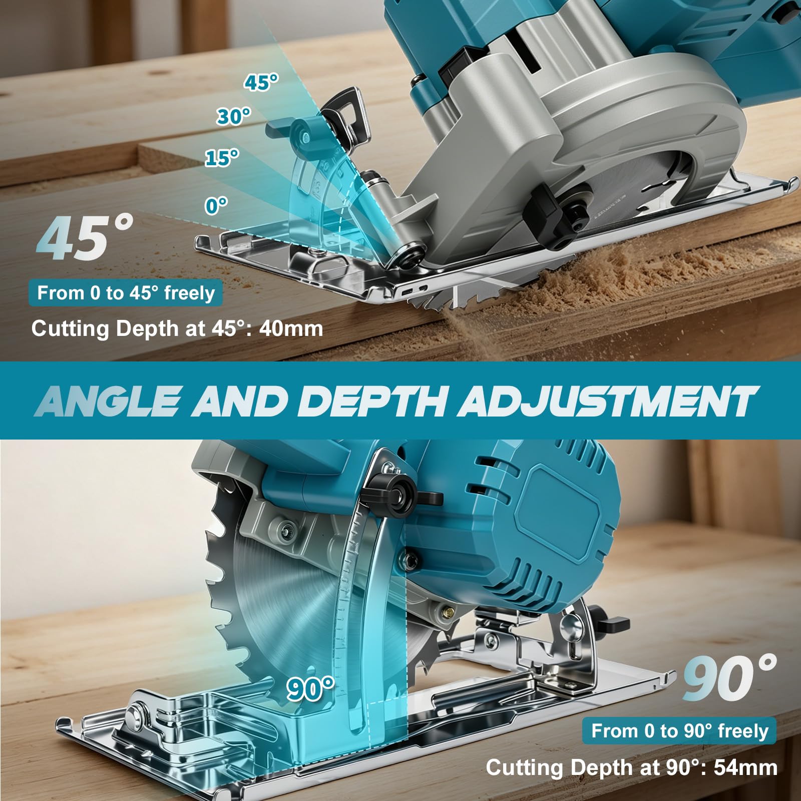 Sierra Circular a batería 6 Pulgadas para Makita 18V (sin Batería) | 400 W, mini sierra circular sin escobillas, 3 hojas, inclinación 45°, corte máx. 54 mm, Guantes, Gafas