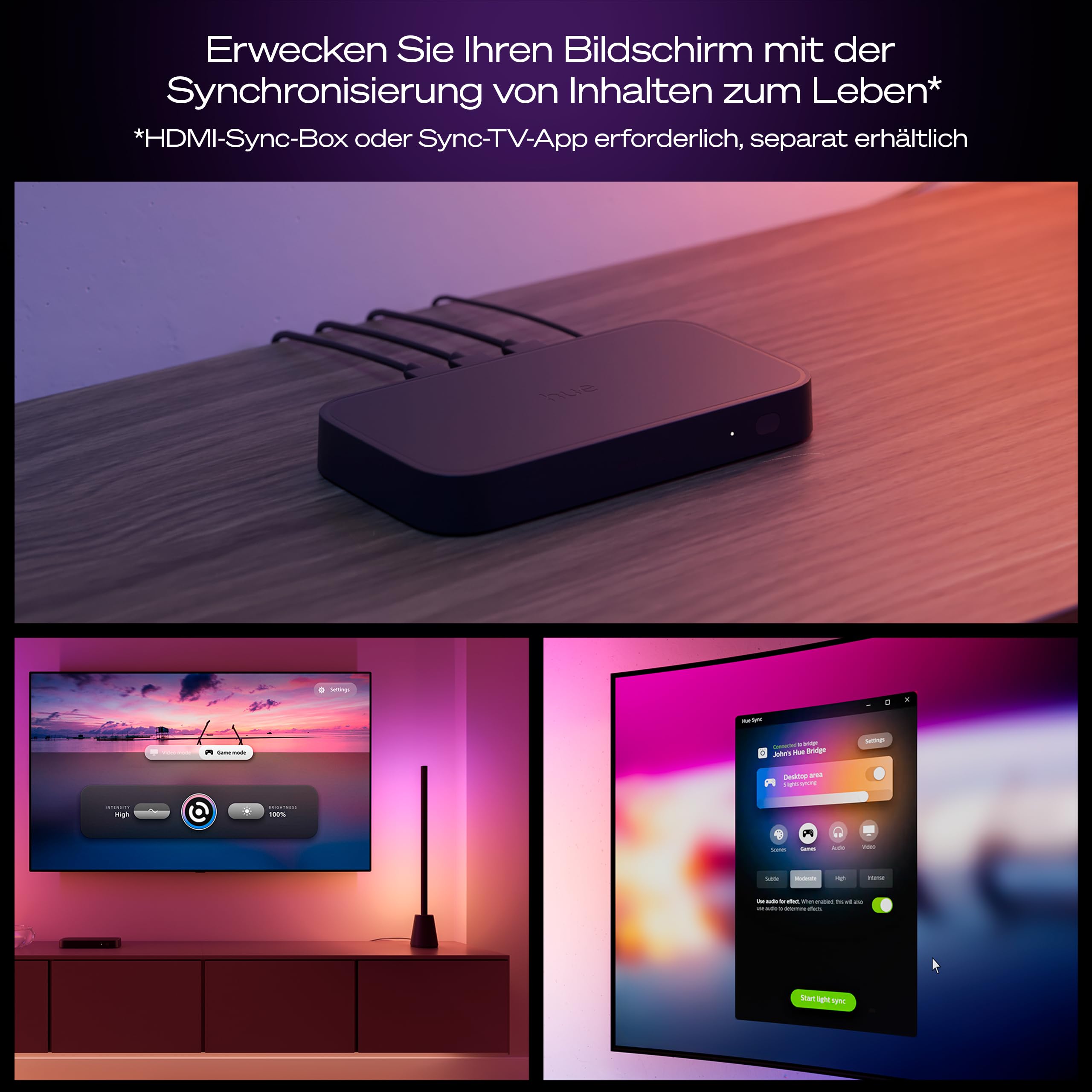 Philips Hue Play Tischleuchte, RGBWWIC LED, 60cm, Mehrfarbige Farbverläufe, Smart Lighting, Alexa, Google Home, Apple Home, TV-Synchronisation erfordert Hue Bridge und Sync Box (separat erhältlich)