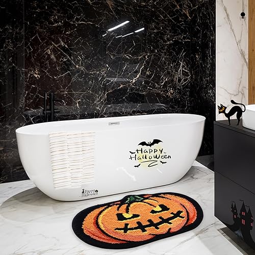 Miniatura 6 de Alfombra de baño de calabaza de Halloween de 20 x 32 pulgadas, suave y absorbente, alfombra de baño de otoño, antideslizante, lavable, decoración de