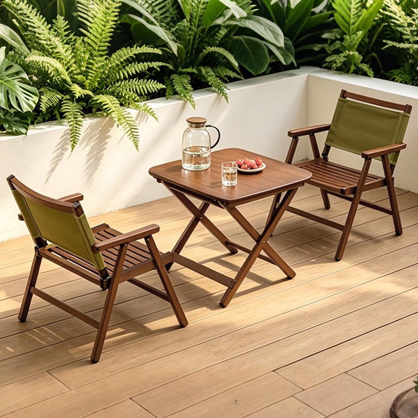 Juego De Bistró De Madera Blanca, Plegable Café Mesa Y Sillas