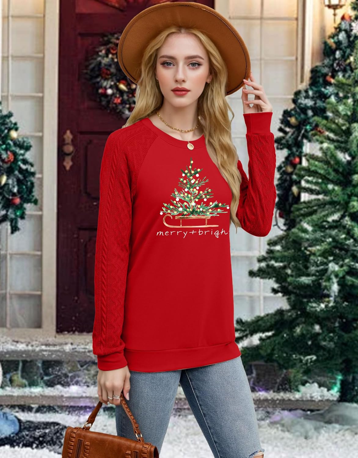 Christmas Shirts for Women Merry and Bright Shirt Christmas Tree Plaid Leopard T-Shirt Raglan Shirt Xmas Holiday Tee Top - Image 5
