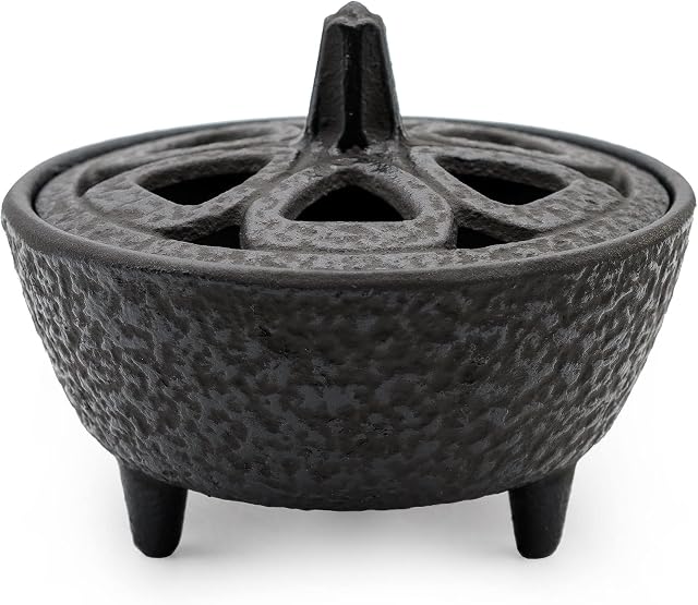 Zen Minded Cast Iron Japanese Lotus Shaped Incense Joss Stick Holder & Burner in Black - Can Be Used on Log Burner