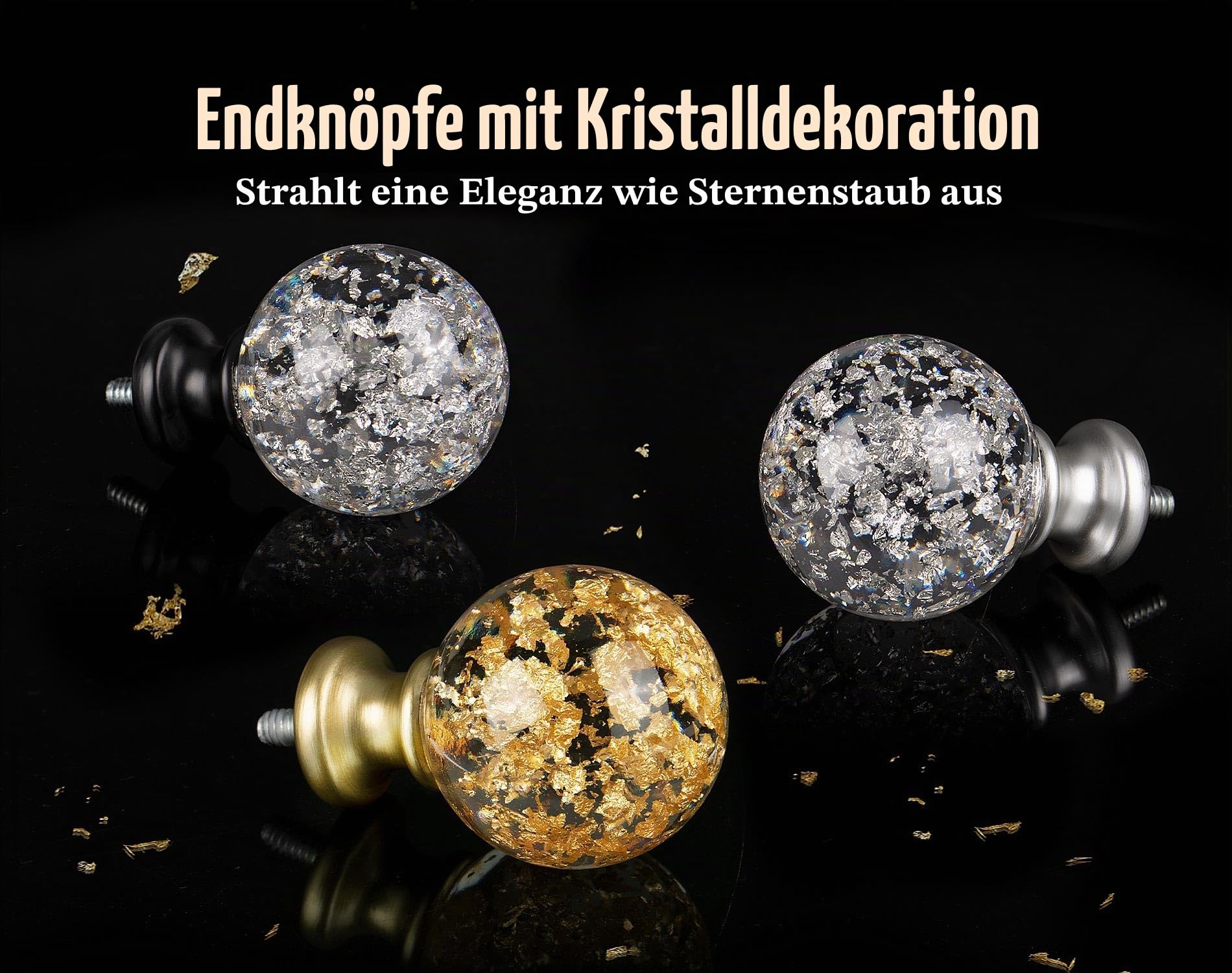KAMANINA Gardinenstange Gold 80 to 292 CM, Dekorative Ausziehbar Vorhangstange für Fenster, Vorhangstangen mit Durchsichtigen Round Bling Endstück