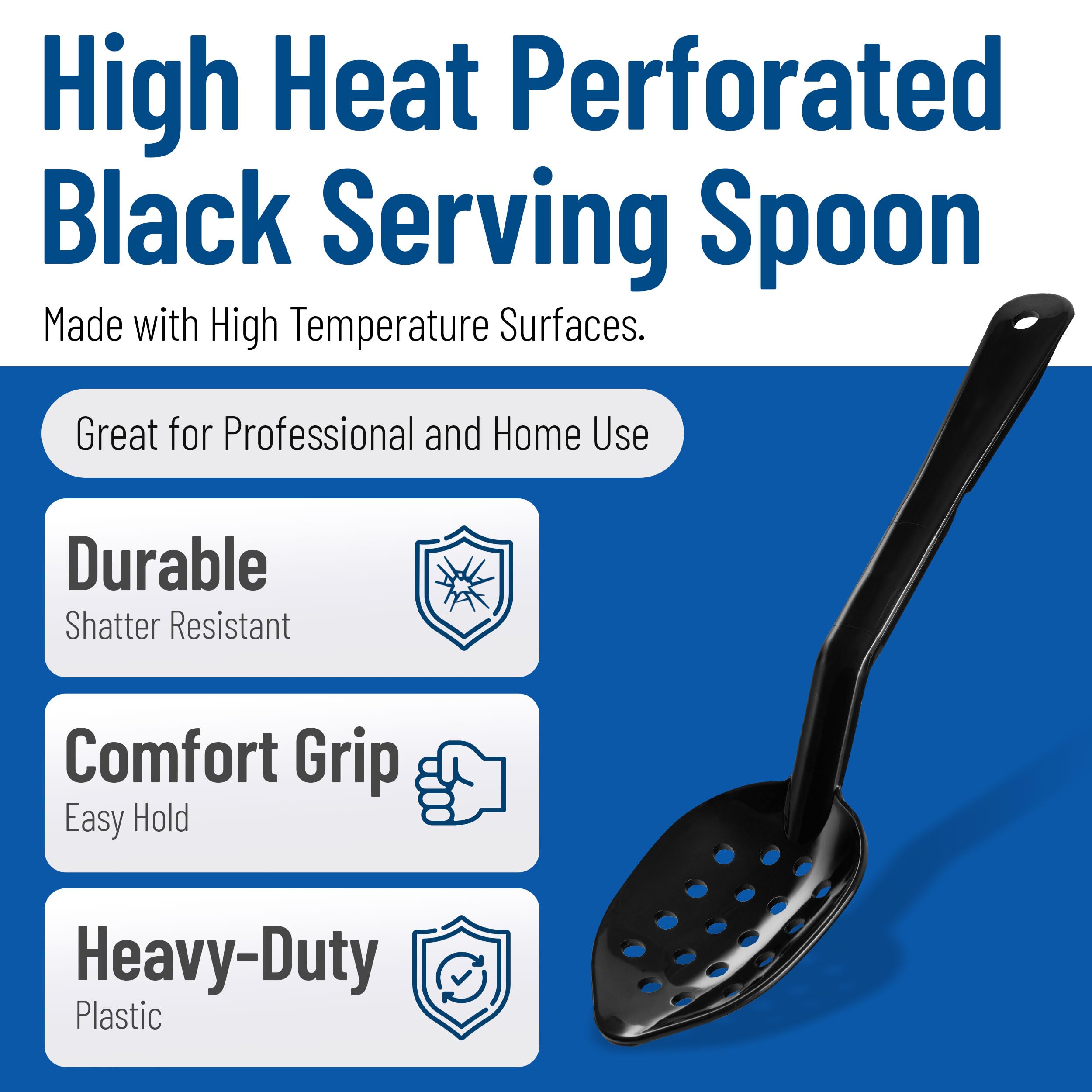 Utopía ca442603 cuchara de servir, perforado, utensilios de cocina, alto calor, 13,5 ", 34 cm, negro (Pack de 12)