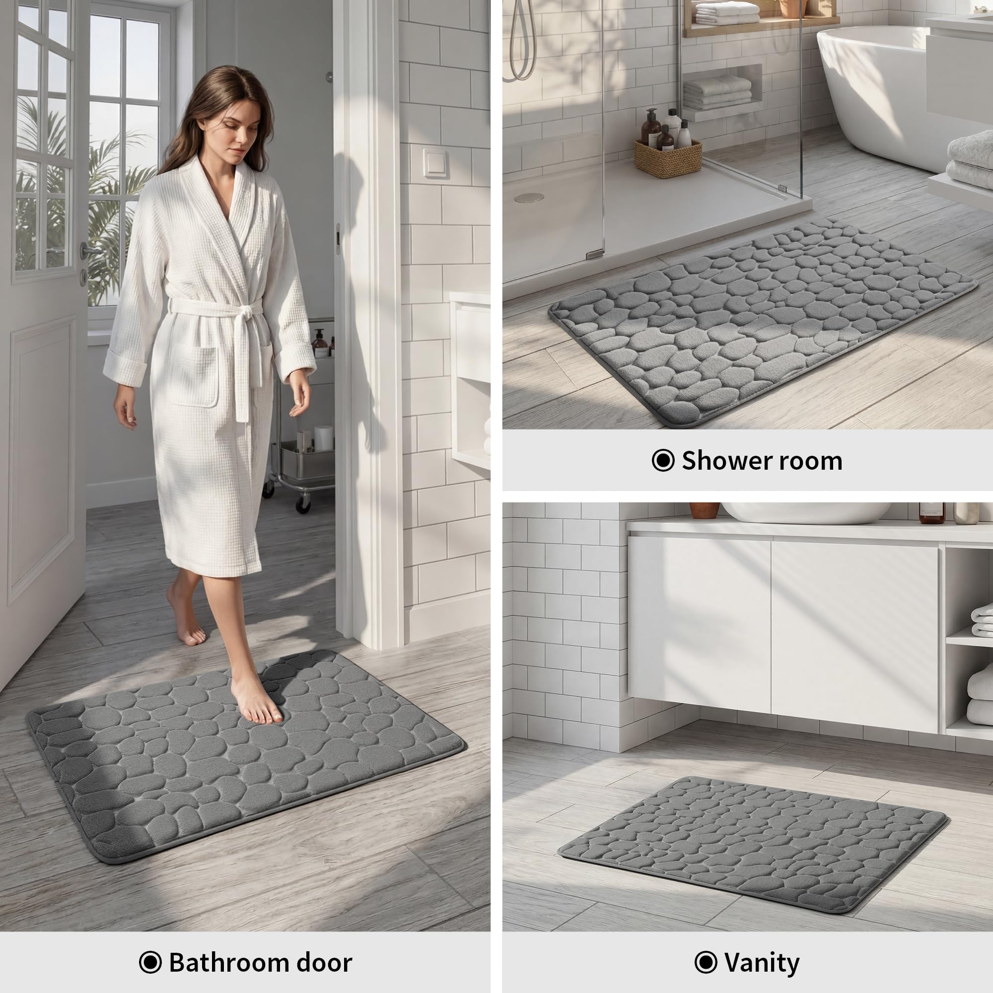 YIHOUSE Alfombra de baño de espuma viscoelástica, superabsorbente de agua, lavable a máquina (17 x 24 pulgadas, gris oscuro)