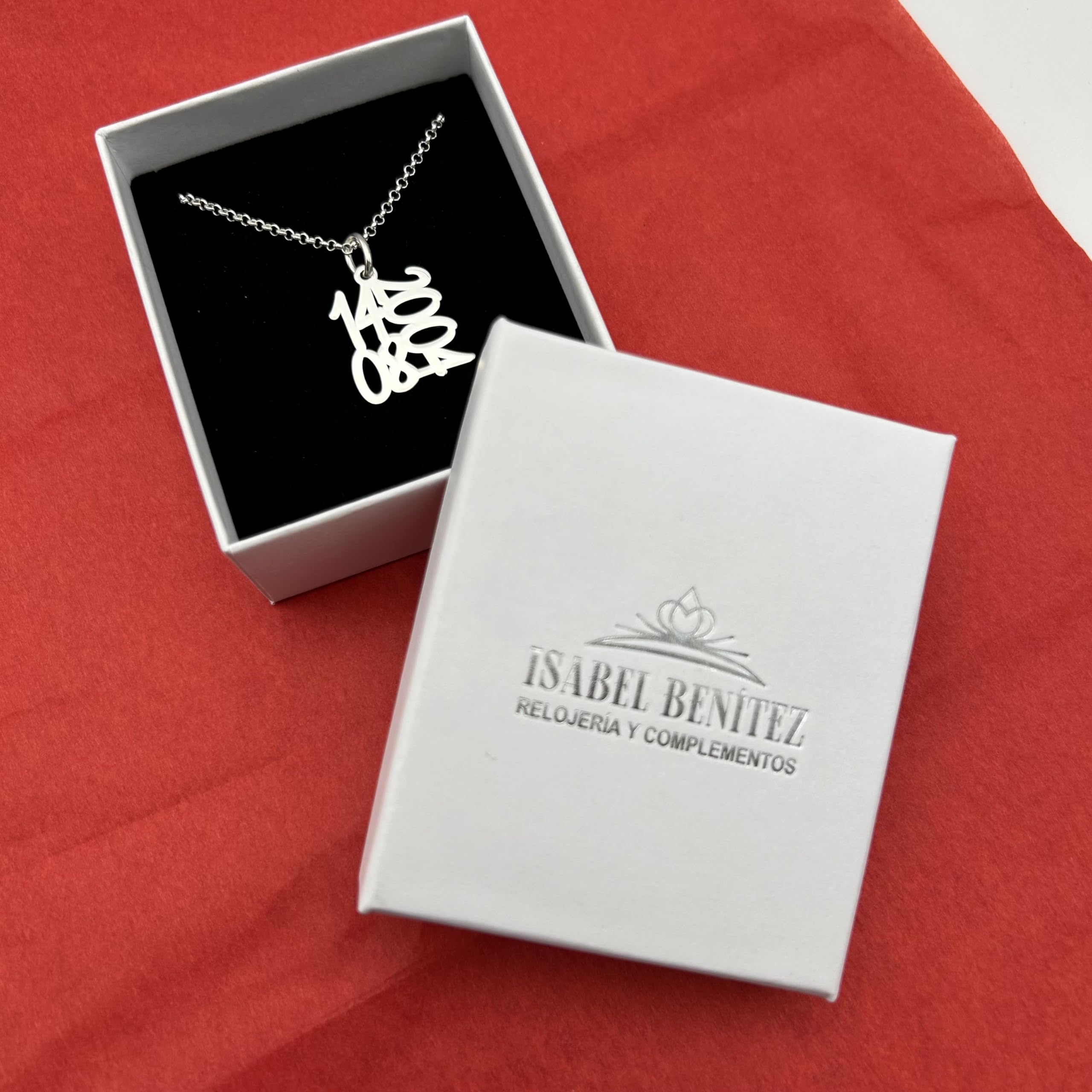Collar con Fecha de Aniversario Mujer Unisex en Plata de Ley 925 Cadena de 45cm + Alargador. Regalo ideal de San Valentín, para Novia Madre Abuela. Hecho en España. (Collar Fecha Plata)