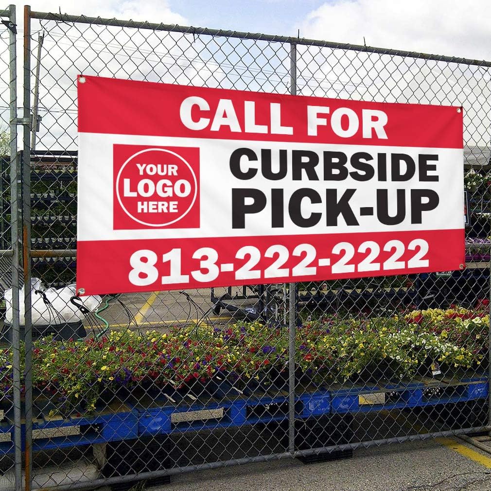 Custom Vinyl Banner Multiple Sizes Call for Curbside Pick up Logo and Phone Number Restaurant & Food Outdoor Weatherproof Yard Signs 4 Grommets 24x36Inches