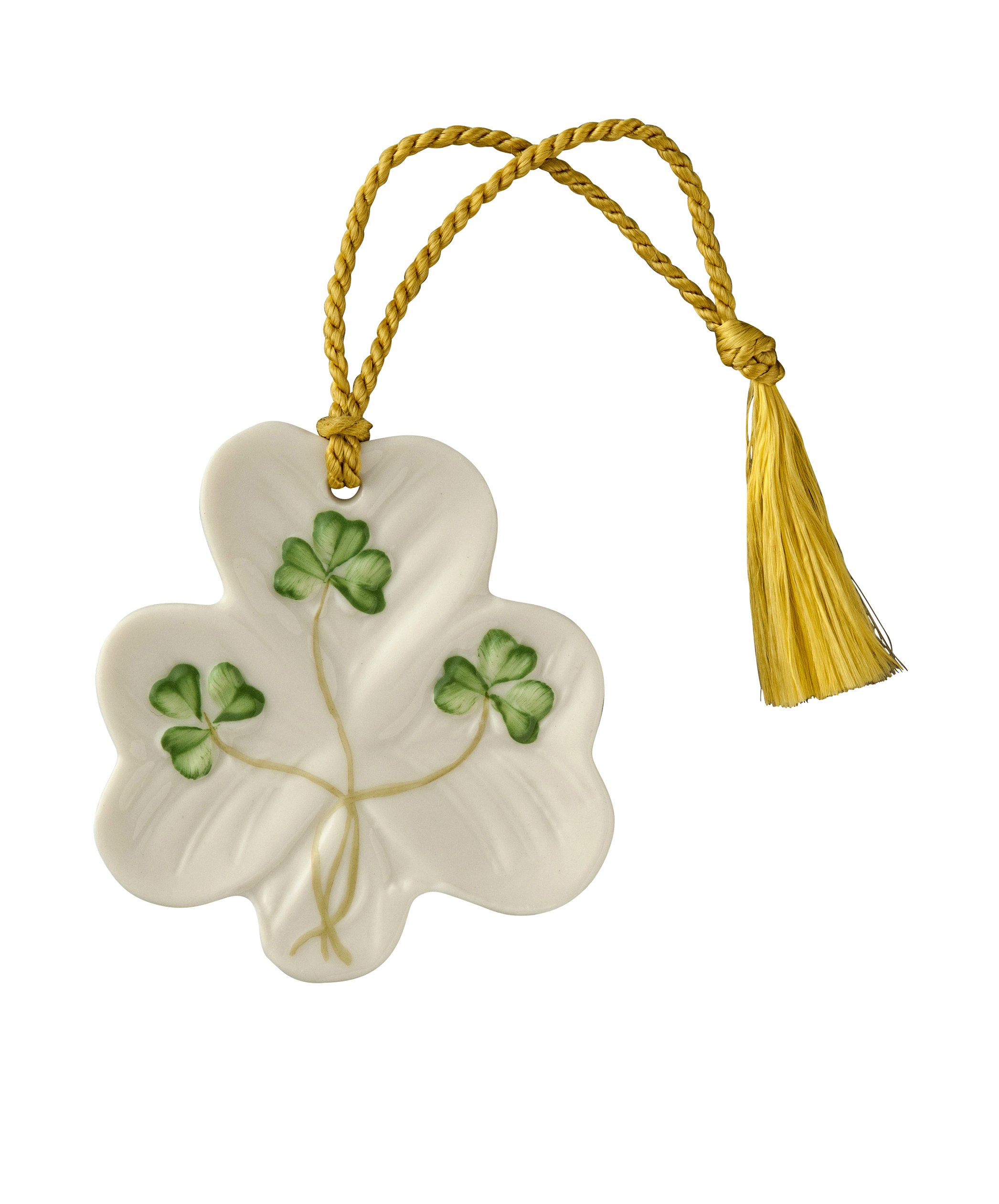 BelleekShamrock Ornament - Christmas Tree Hanging Ornament - Fine Parian China Irish Decor, 2.2" W x 2.5" H, White