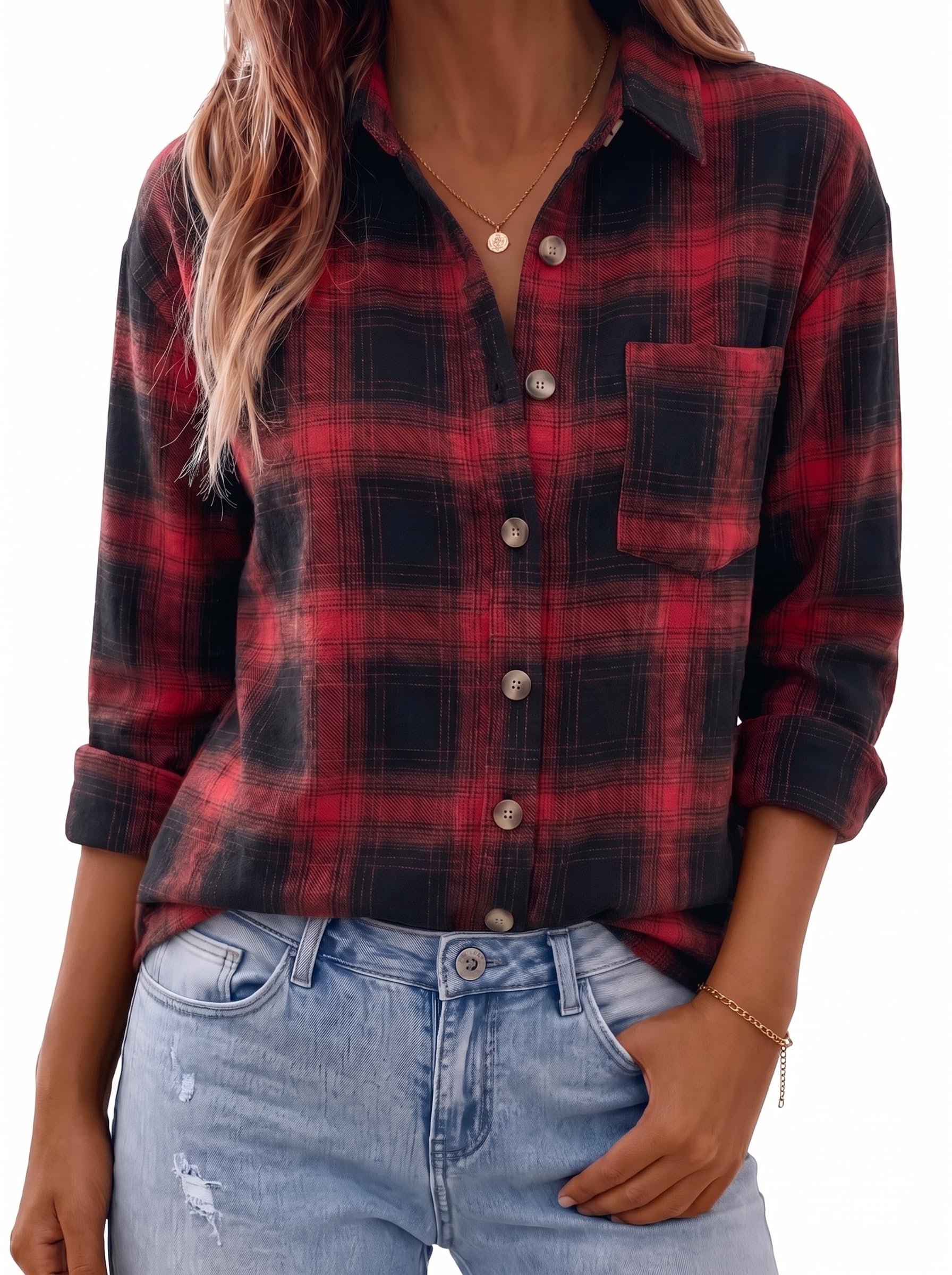 Damen Kariertes Hemd  Langarm Oktoberfest Bluse Karo Tunika | Baumwolle,Hemdbluse,Oversize,Holzfäller,Langarmshirt,Herbst Frühling Bluse,Elegant,Oberteile