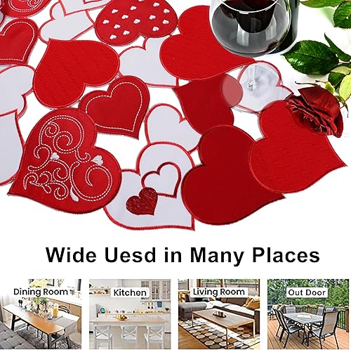 Miniatura 7 de Simplebrand Camino de mesa para el día de San Valentín de 70 pulgadas de largo, caminos de mesa bordados en rojo y blanco con corazón de amor,