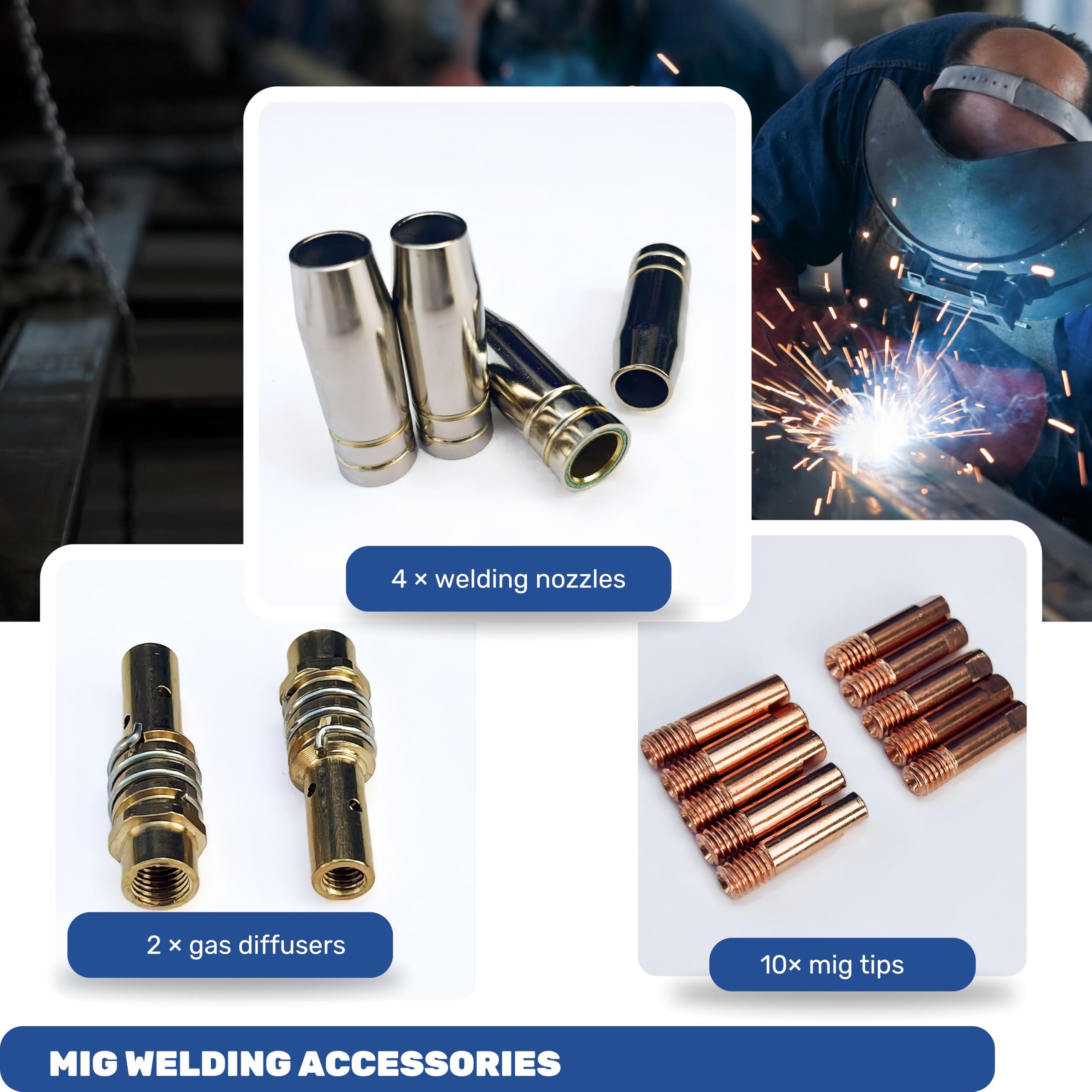 Smart Weld MIG Gun Parts Kit - Tips, Holder, Diffuser, Nozzle, Drive Roll, Liner - Fits Titanium Welder