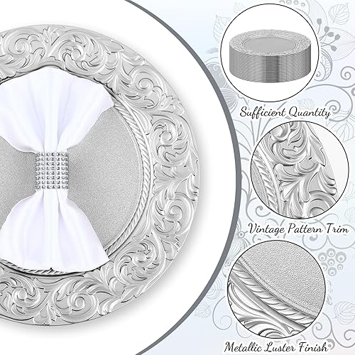 Miniatura 3 de Zhehao 50 unidades de platos antiguos a granel de 13 pulgadas con borde en relieve de plástico, platos redondos decorativos para cenas, bodas,