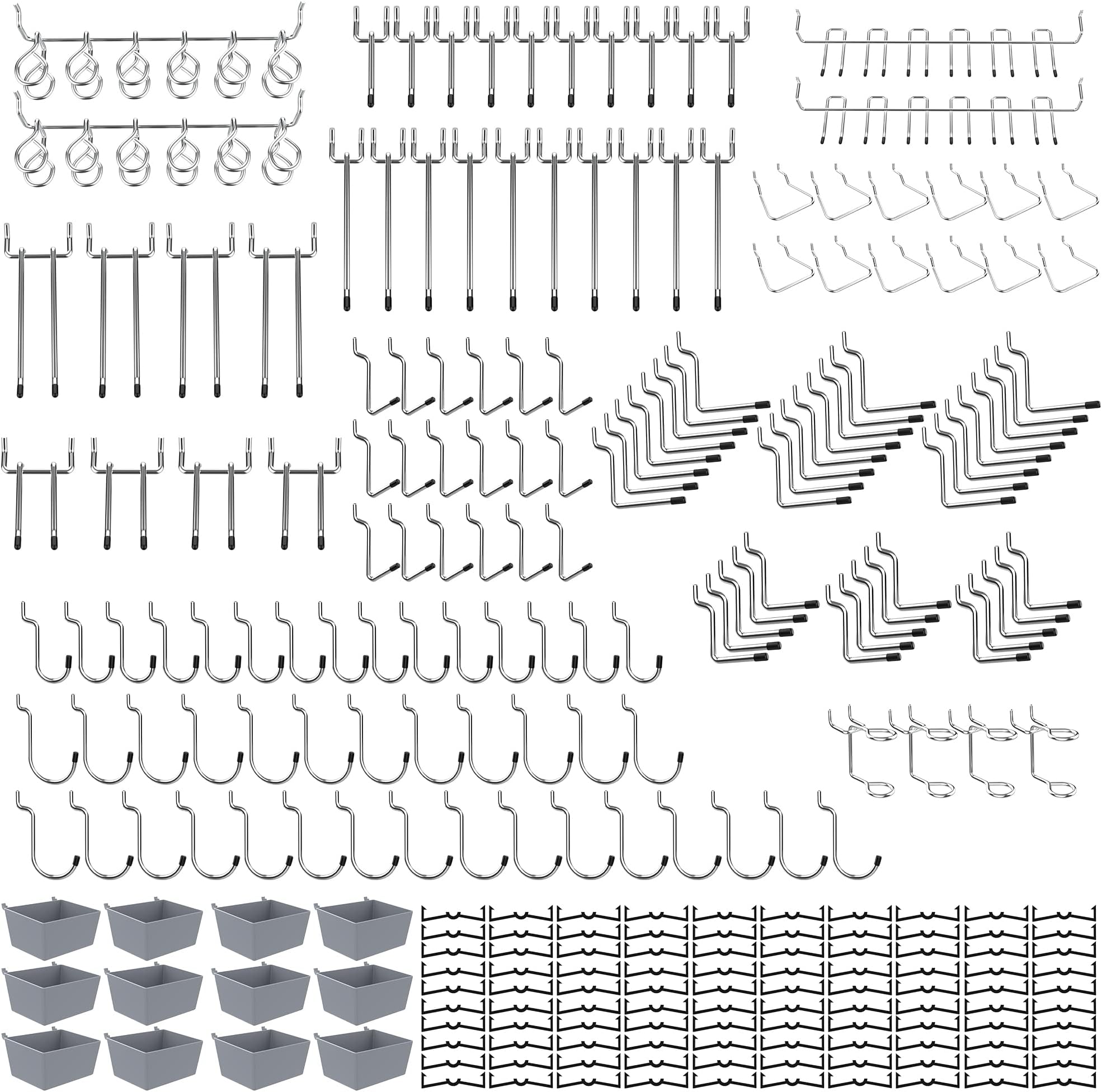 TZDTMEOS 251 PCS Pegboard Accessories Organizer Kit,Pegboard Hooks,Pegboard Bins, Pegboard Set for Tools, 1/8 and 1/4 inch Pegboard Hooks Assortment, Pegboard Bins, Metal Hooks for Hanging Storage
