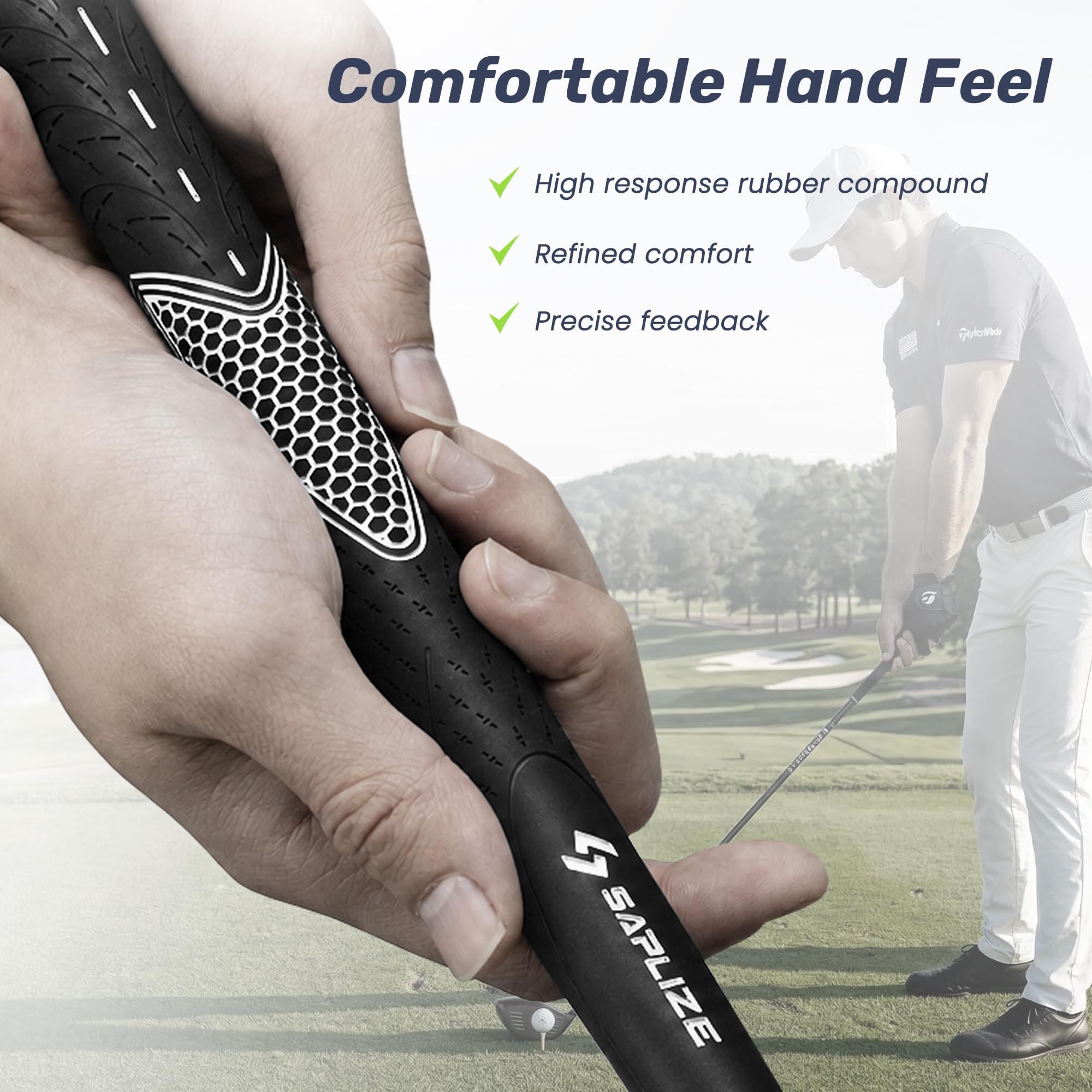 SAPLIZE Juego de 13 empuñaduras de golf, paquete con cintas o kit completo de regripping, jumbo, medio/estándar/inferior, empuñaduras de goma antideslizantes para palos de golf, color blanco, de gran
