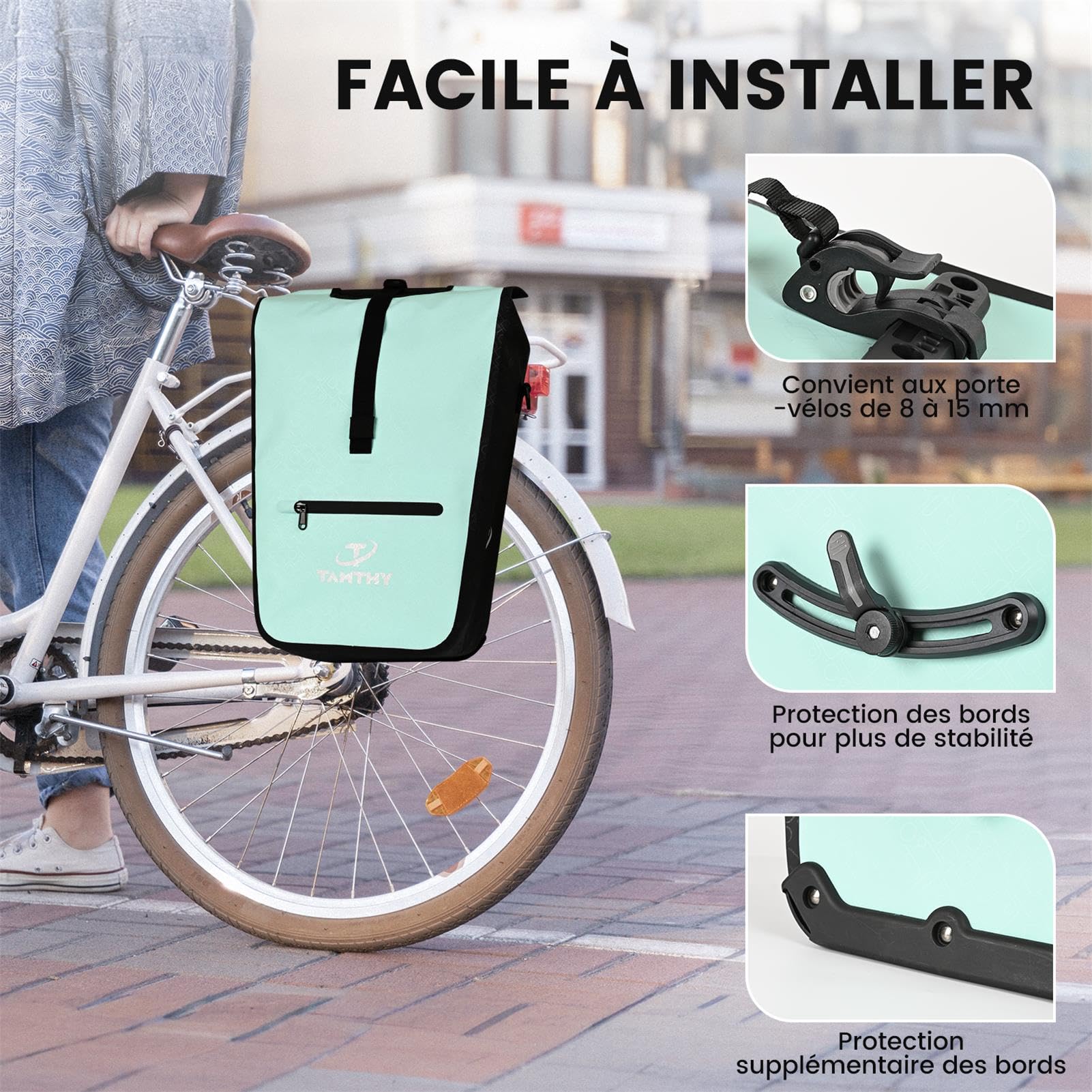 Sacoche Velo Porte Bagage Arriere avec Insert Réfrigérant Amovible, 3 in 1 Sac Velo, Sacoche à Bandoulière & Sacoches de Transport pour Shopping, VTT Outdoor, Sport (22-28 L)