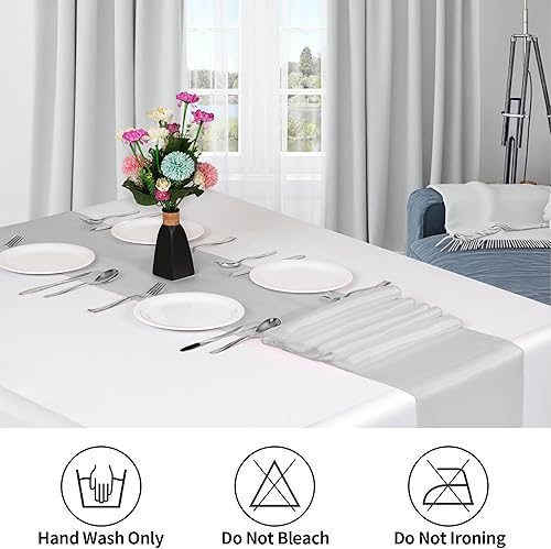 Miniatura 5 de Fynite Paquete de 12 caminos de mesa de satén de 12 x 108 pulgadas de largo, camino de mesa de satén plateado para decoración de fiestas, bodas,
