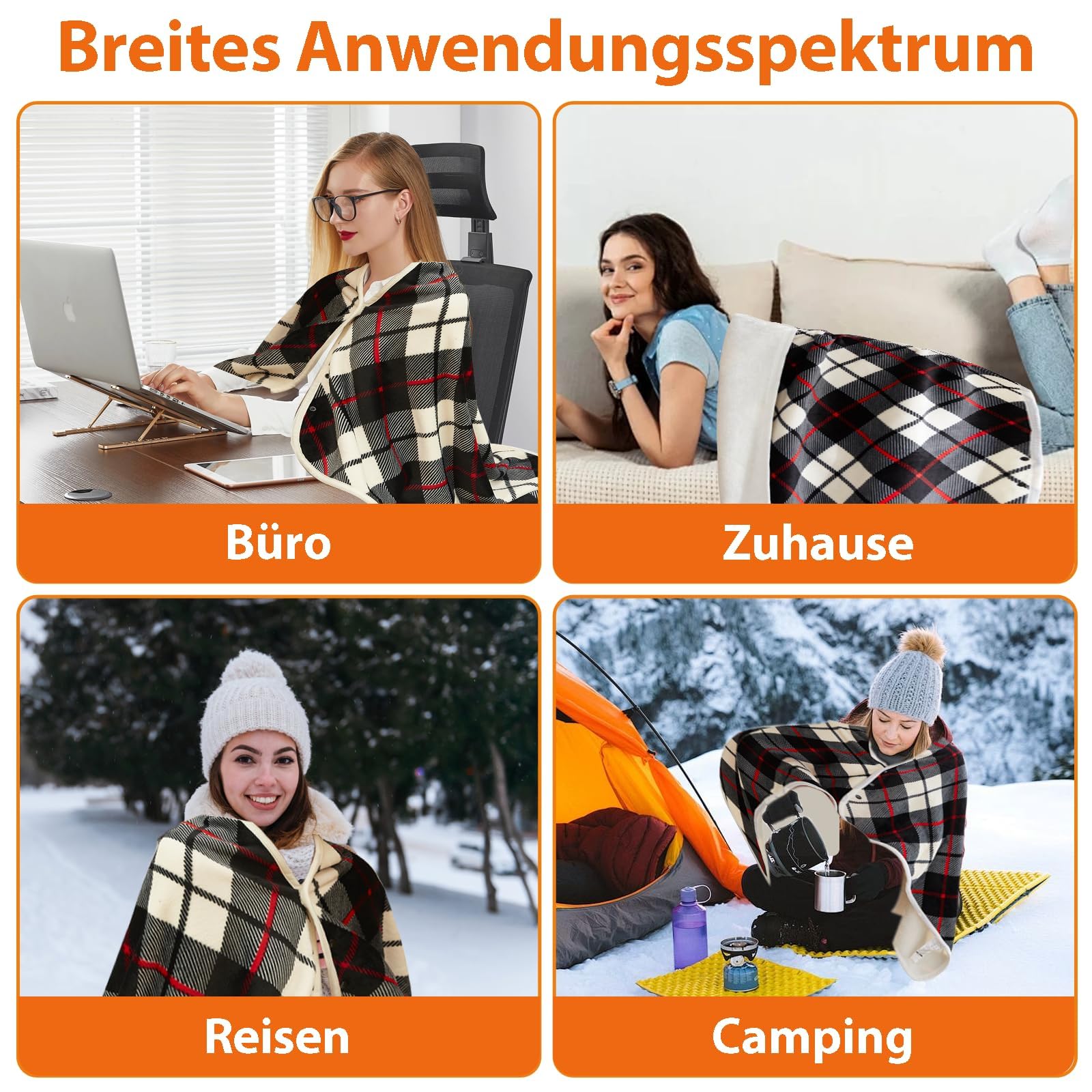 USB Coperta riscaldata, coperta elettrica con 3 livelli temperatura e timer, portatile sciarpa riscaldante con bottone per donne, casa, ufficio, viaggi