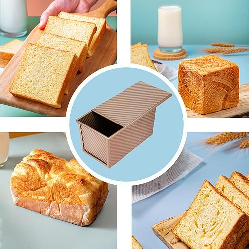 Miniatura 6 de SNXDBH Paquete de 2 moldes para pan con tapa, molde antiadherente para tostadas de pan de 1 libra, molde de acero al carbono para tostadas de pan