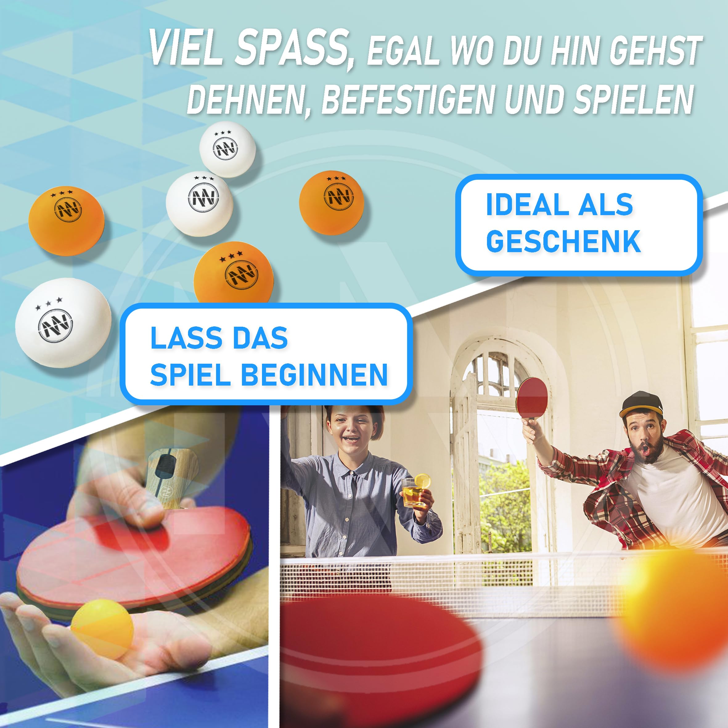 Tischtennisschläger Set mit ausziehbarem Netz, Tischtennisschläger Profi, 3-Sterne-Tischtennisbälle, Verstellbares Tischtennisnetz für jeden Tisch, Tragbares Tischtennis