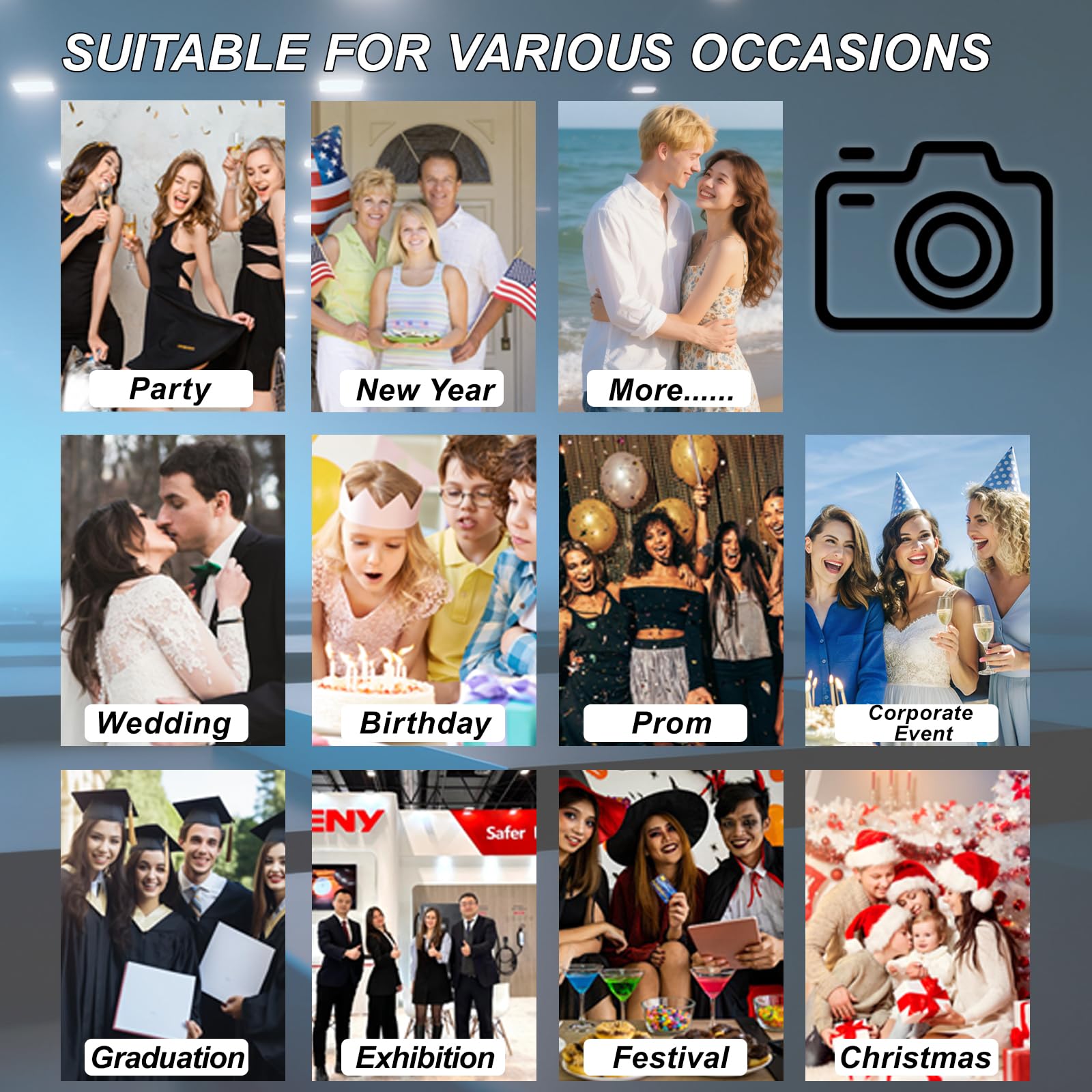 Cabina fotografica portatile con schermo touch screen LCD da 15,6 e 29 pollici, per selfie, per eventi, feste di nozze, noleggio, Natale, custodia per volo (macchina + mini stampante)