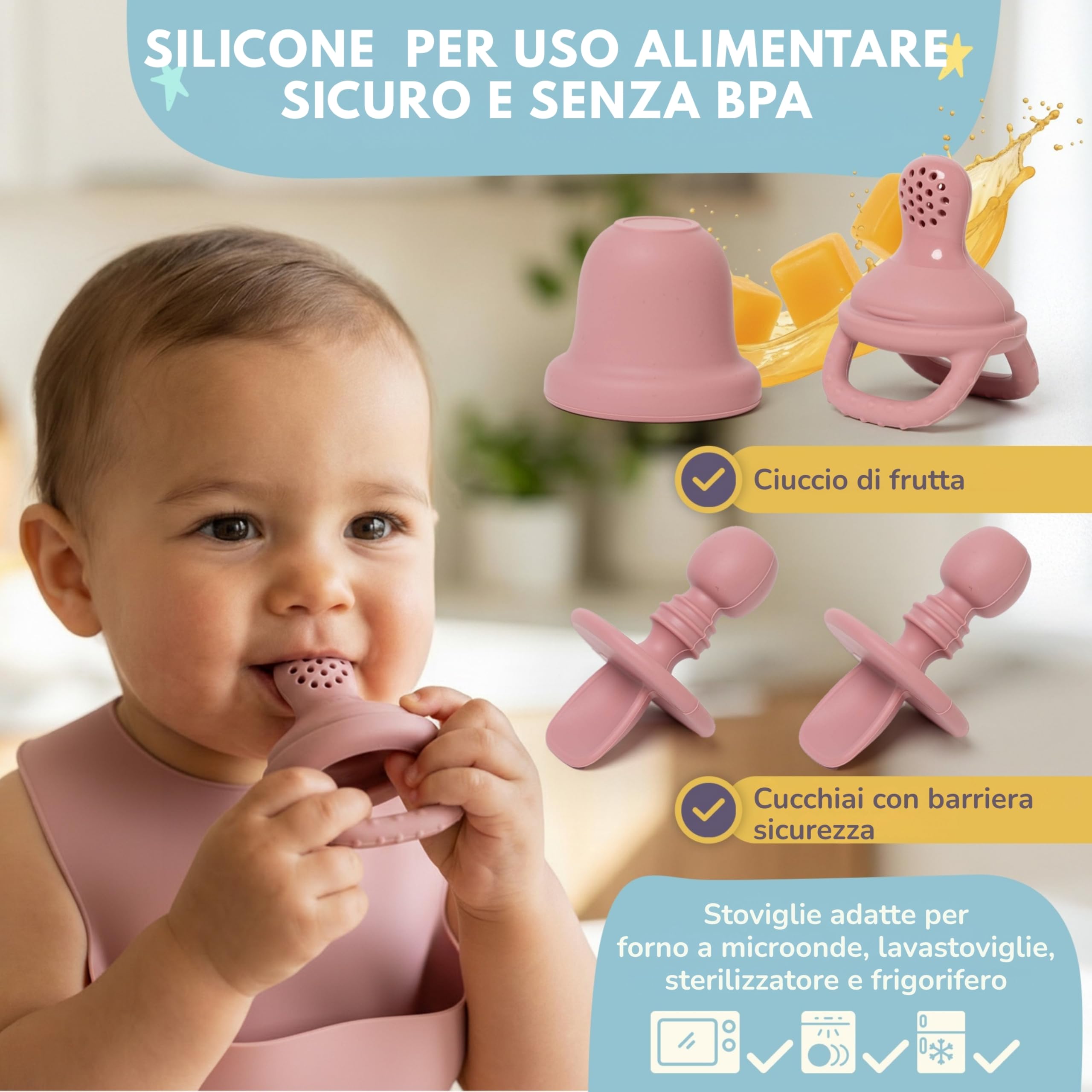 Set Pappa Svezzamento Neonato in Silicone 12 Pezzi | Piatto e Ciotola con Ventosa, Tazza 3 in 1, Posate, Bavaglini Impermeabili, Ciuccio Frutta | Senza BPA, Microonde e Lavastoviglie