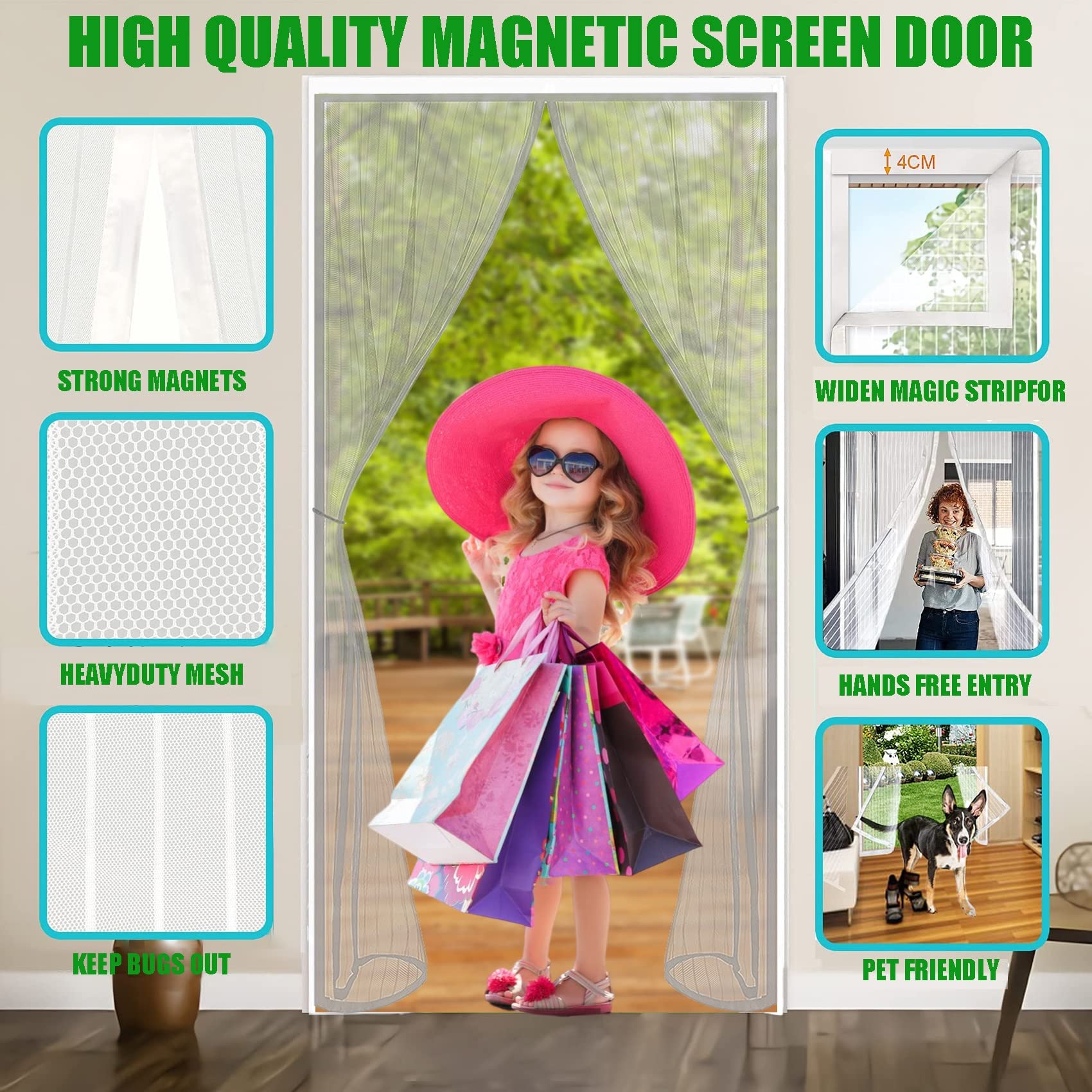 Magnet Fliegengitter Tür 170 x 210 cm Fliegengitter Tür Magnet Ohne Bohren,Faltbar,Fliegenschutz Tür Automatisch Verschließen für Balkontür Wohnzimmer Terrassentür - Grau