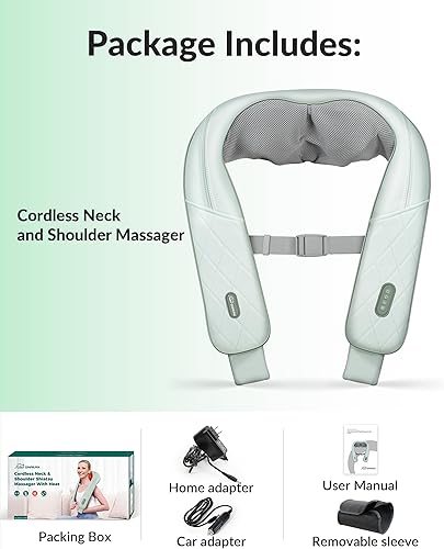 Miniatura 9 de Masajeador de cuello inalámbrico con calor, masajeador Shiatsu para aliviar el dolor de tejido profundo, almohada masajeadora de espalda 4D,