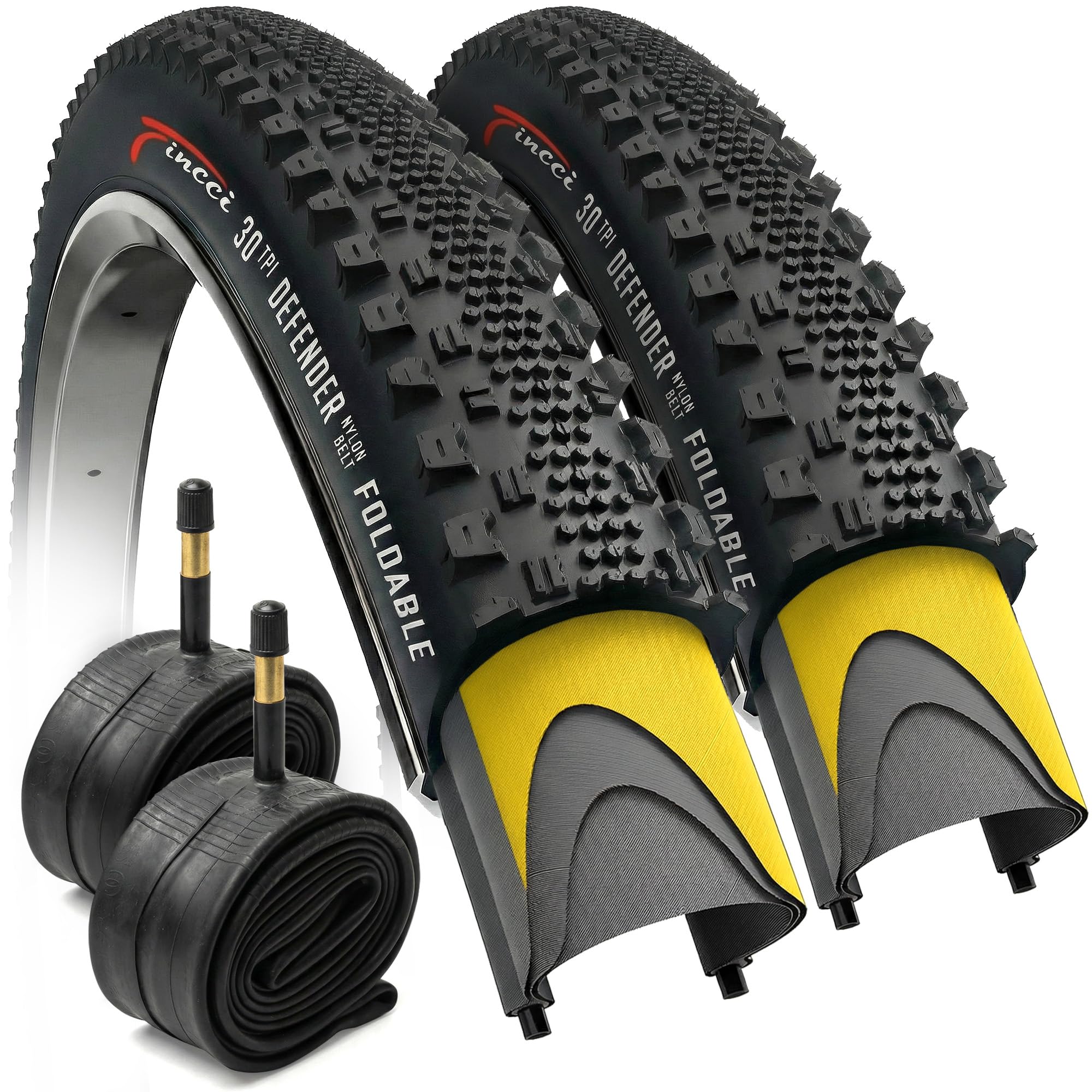 Fincci Paire de Pneus Gravel 700x38c (40-622) ETRTO - Ultra Léger 450g - 2 Chambres à Air Valve Schrader Incluses - Protection Anti-Crevaison Nylon - Idéal pour Vélo Route, Hybride et VAE Electrique