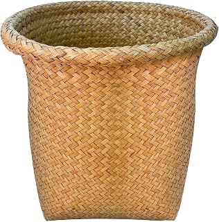 Natural Seagrass Woven Trash Can – Wicker Waste Basket for Bathroom, Living Room, Office Durable and Compact Design, Small Round Wastebasket Garbage Bin for Organizing and Home Decor