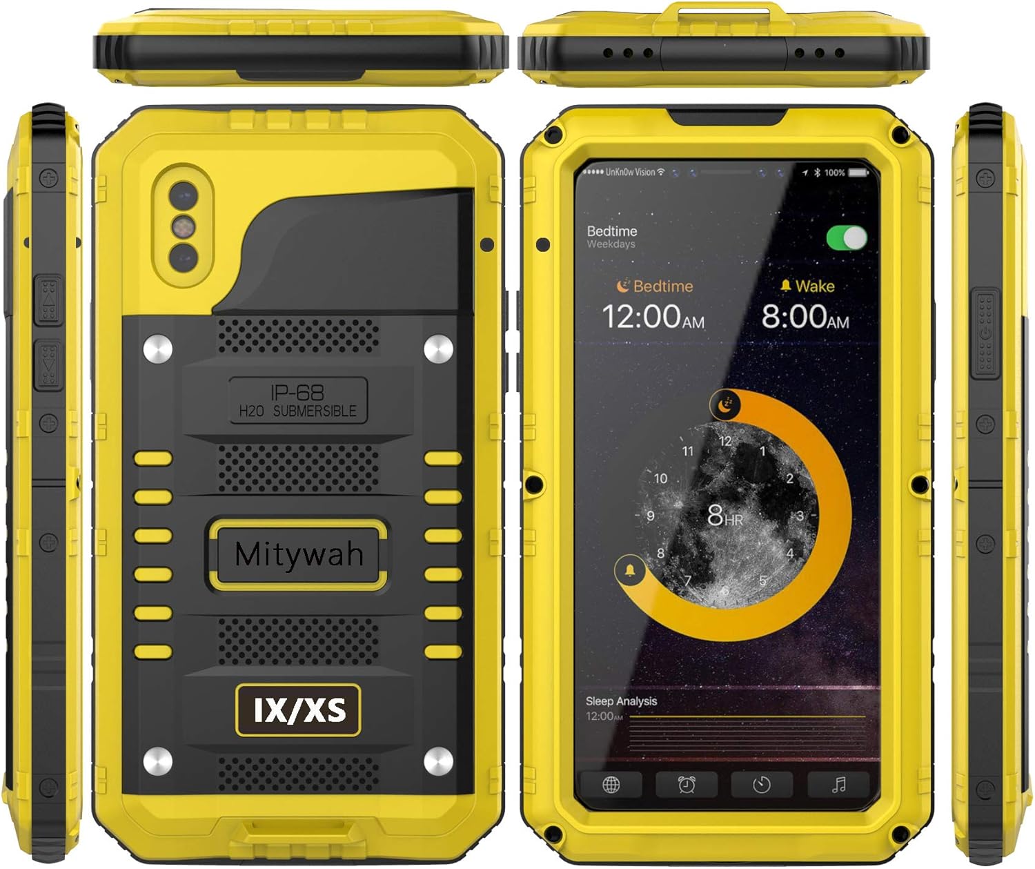 Mitywah Waterproof Compatible with iPhone X/XS Heavy Duty Military Grade Shockproof Cover Built-in Screen Protection, Metal Case Full Body Dustproof Strong Rugged Thick for iPhone X/XS, Yellow - Image 5