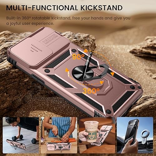 Miniatura 4 de Goton Funda para iPhone 15 Pro Max con protector de pantalla - Funda protectora para cámara deslizante con soporte de anillo, resistente a los