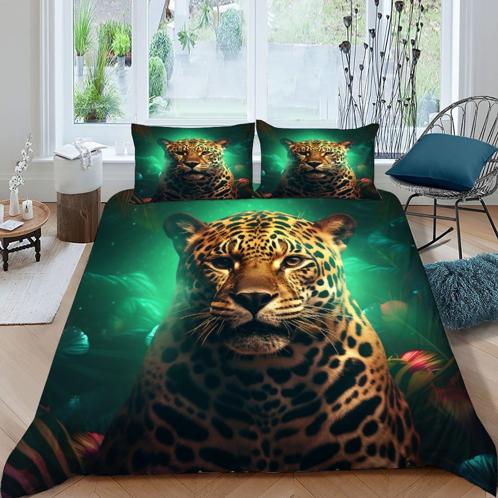 Housse de couette léopard 220x240 en microfibre hypoallergénique sans repassage