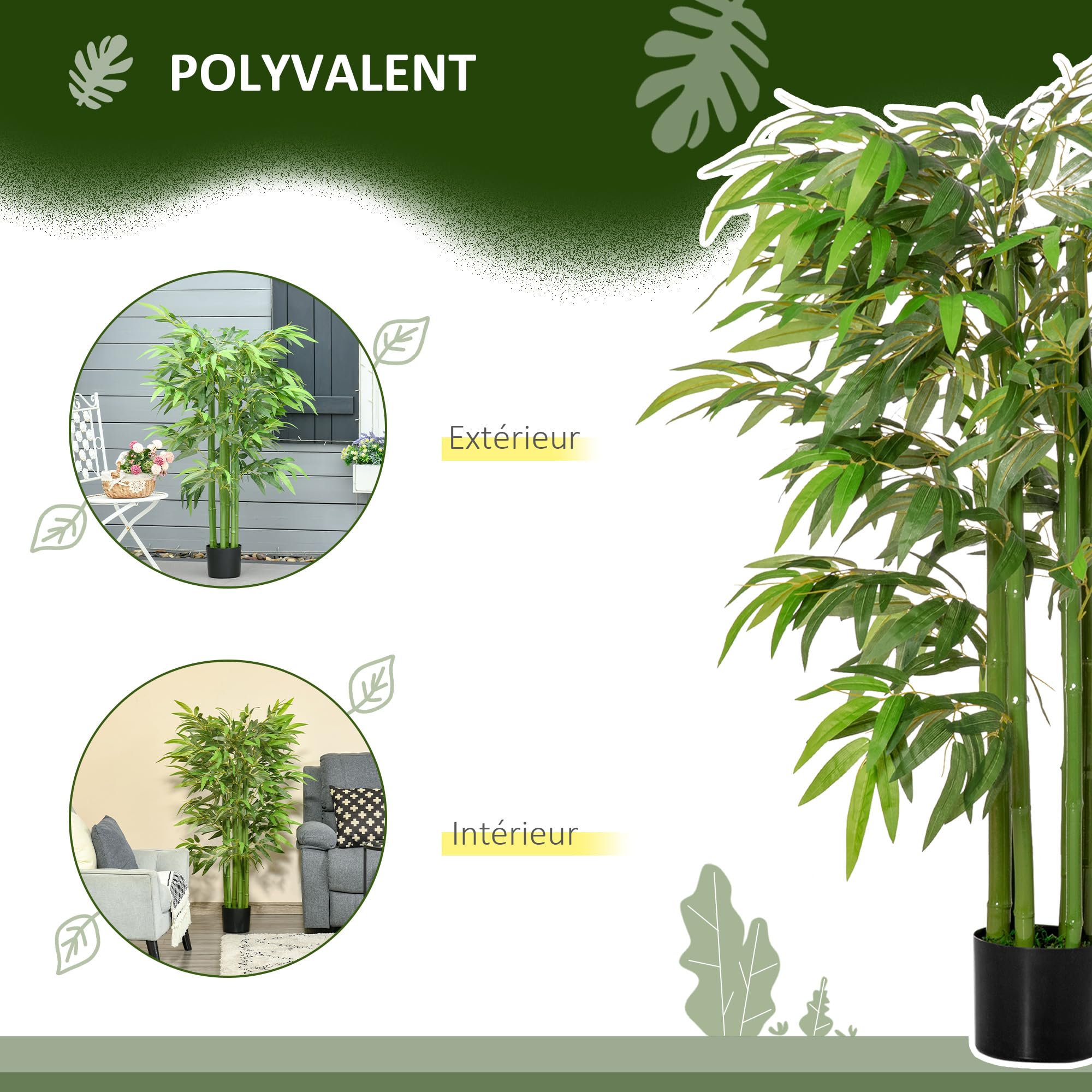 HOMCOM Plante Artificielle Bambou Arbre Artificiel avec Pot 140 cm Vert | Fausse Plante, Décoration Maison, Bureau, Salon, Chambre