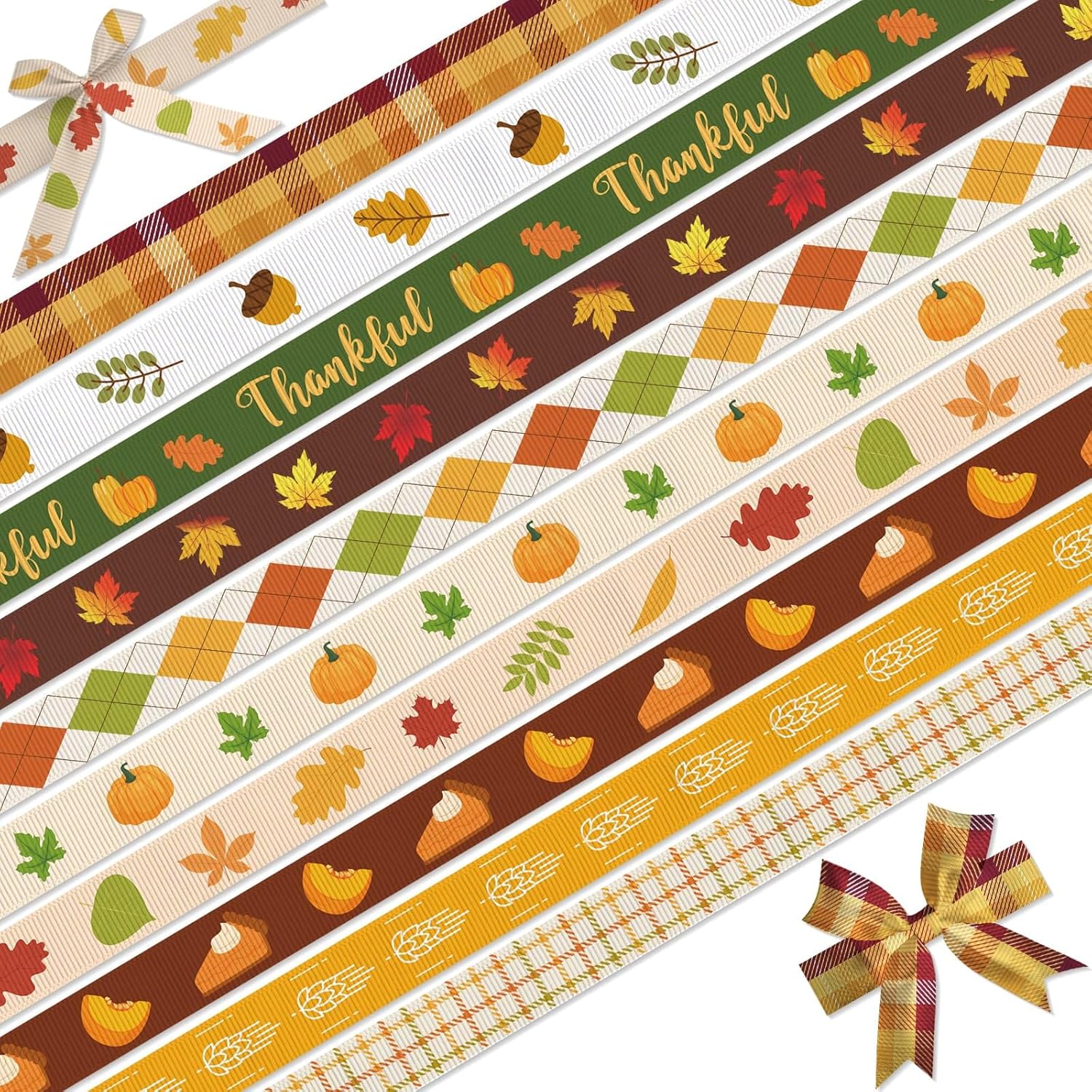 Amazon.com: NUVCELKA 10 Pack Fall Ribbon Set - Thanksgiving Grosgrain ...