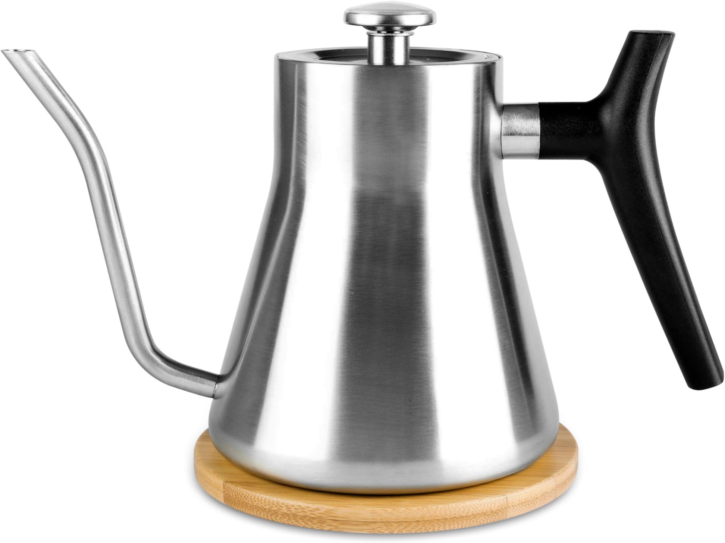 Coffee Panda Pour Over Coffee & Tea Kettle | 1.2L Satin Stainless Steel Tea Pot with Gooseneck Pour Spout | Built-in Thermometer Gauge | Heat Protectant Bamboo Trivet