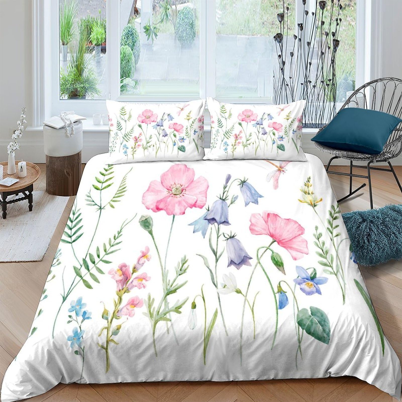 Ctjqhvkz Style-8 3D Printed Wildflower Meadow Fitted Sheet Microfiber Soft Breathable Botanical Blossom Bed Cover For Bedroom Guest Room Decor Single（135X200cm）