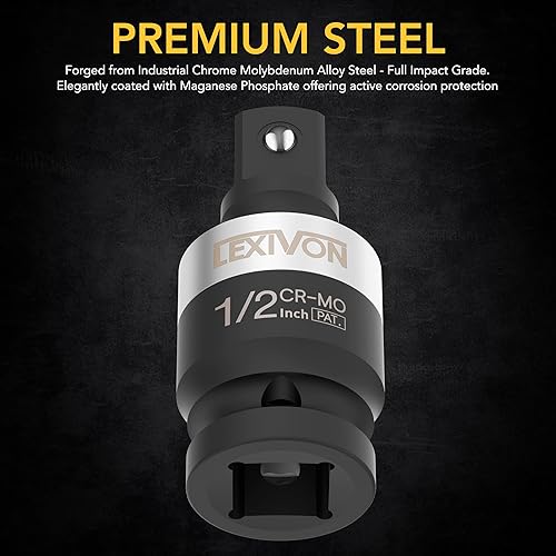 Miniatura 4 de LEXIVON Impact - Junta universal patentada, diseño delgado  Juego de 3 piezas giratorias de 12, 38 y 14 pulgadas  Acero al cromo molibdeno grado de