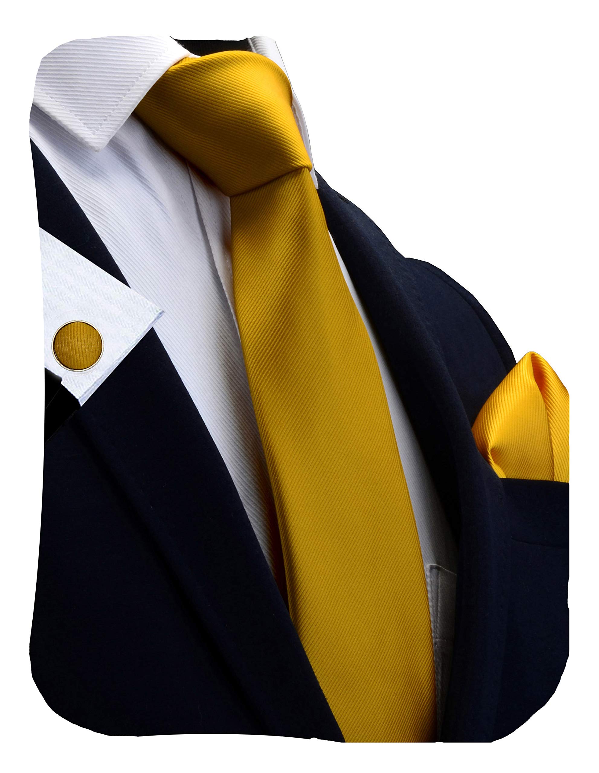 Gusleson Brand Mens gold Solid Color Wedding Tie Neckties and Pocket Square Cufflinks Sets (UK0789-15)