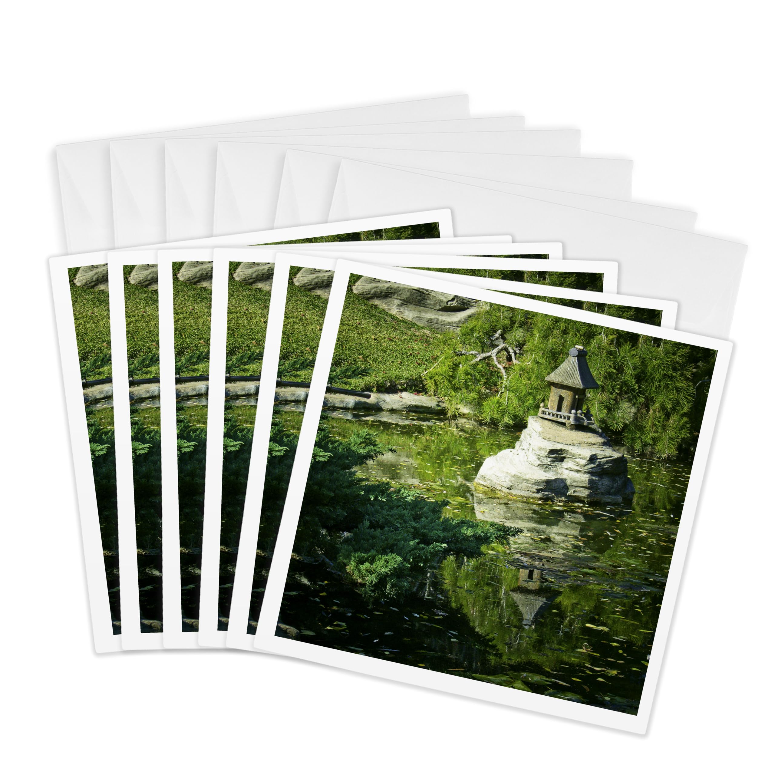 3dRose gc_12678_1 6 x 6-Inch "Asian Water Garden" Greeting Card (Pack of 6)
