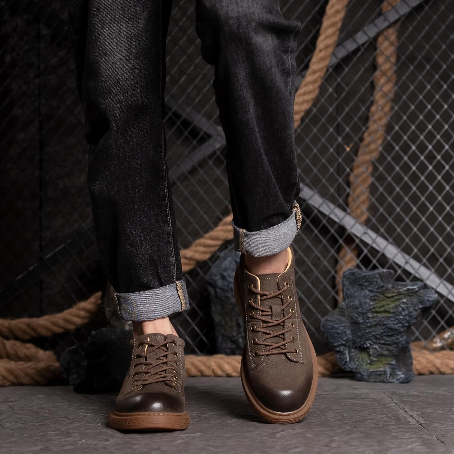 Men's Chukka Boots, Genuine Leather Casual Boots for Men, Round Toe Oxford Rubber Walking Shoes Comfortable Durable Fashion Shoe - Image 2