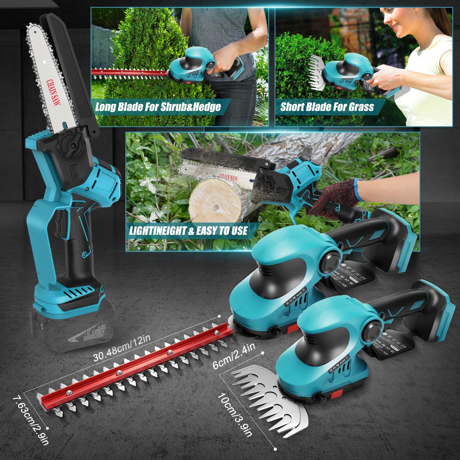 Akku Heckenschere & Kettensäge Kombi-Set für Makita 18V, Ohne Akku